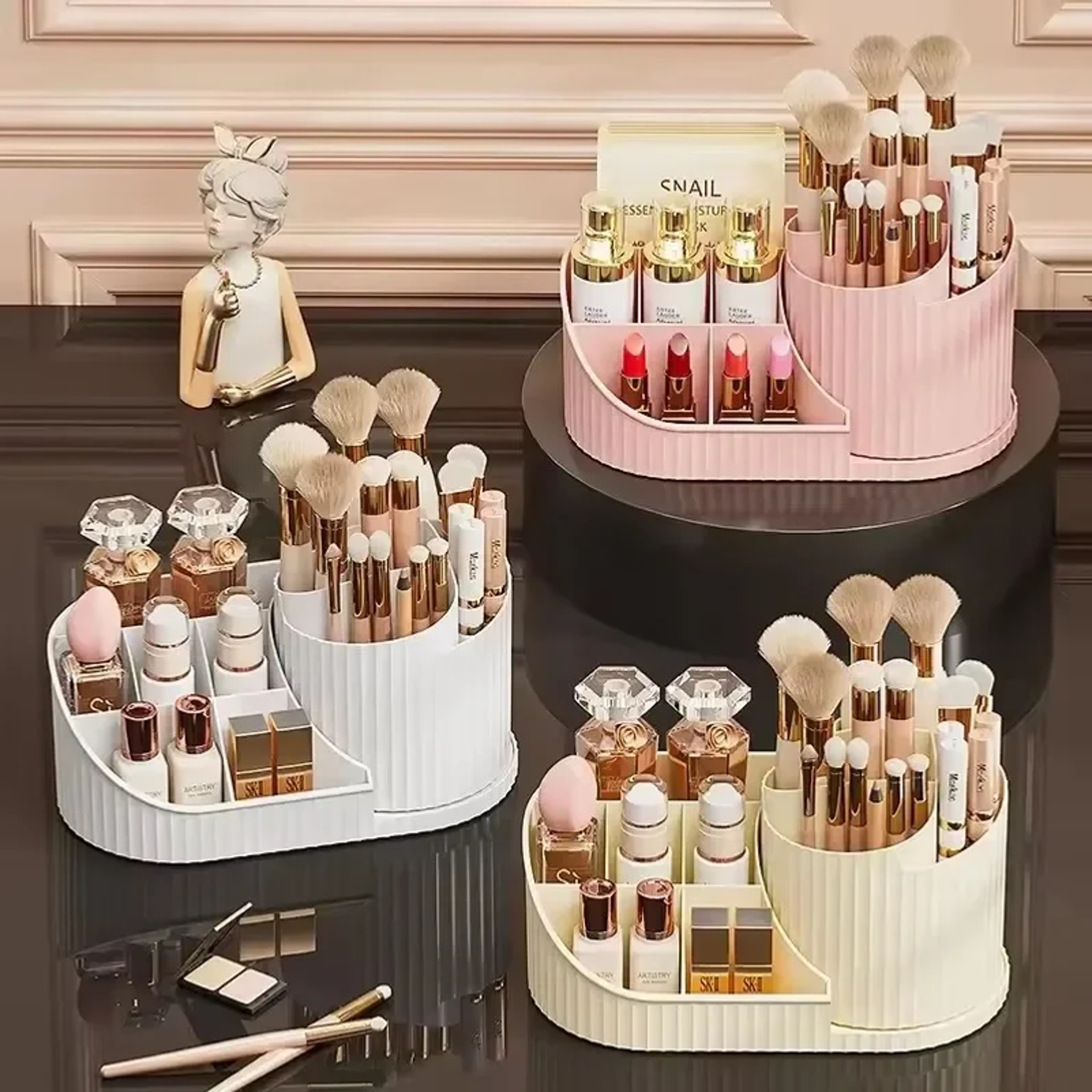 360 Rotating Makeup Organizer With Brush Holder For Vanity 2