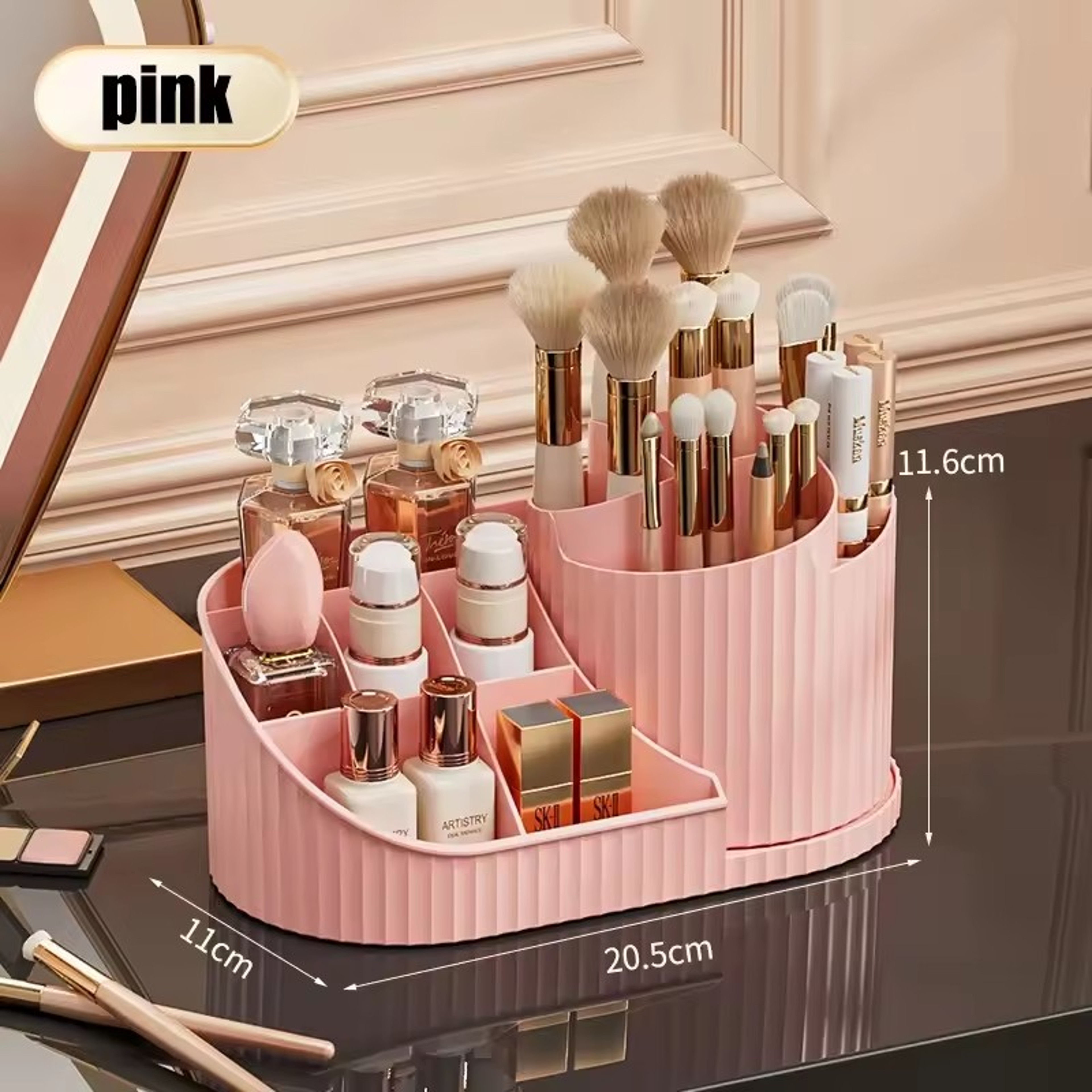 360 Rotating Makeup Organizer With Brush Holder For Vanity 8
