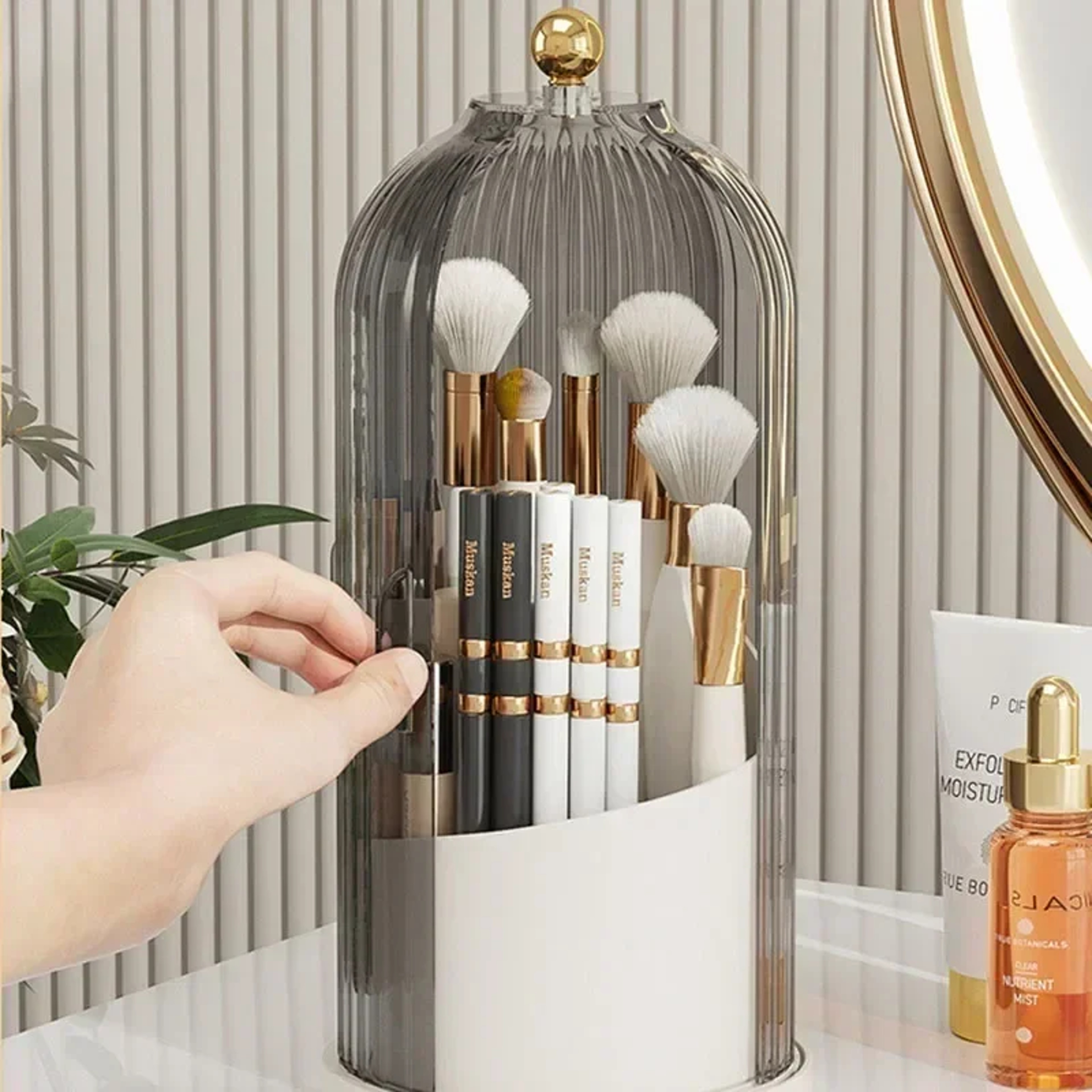 360° Rotating Makeup Brush Holder with Cover and Cosmetic Organizer – view 2