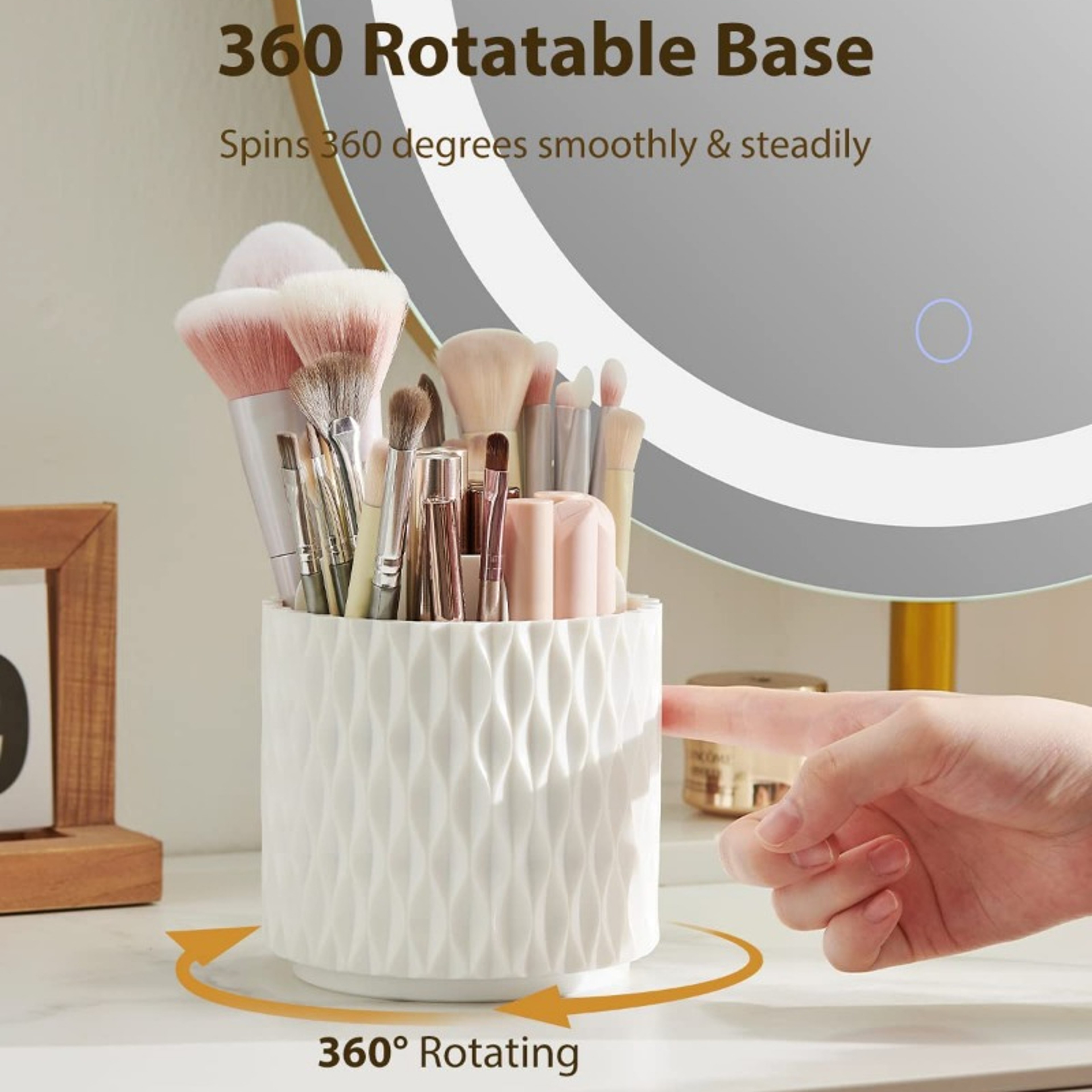 360 Rotating Makeup Brush Holder With Lid Dustproof Vanity Organizer 5