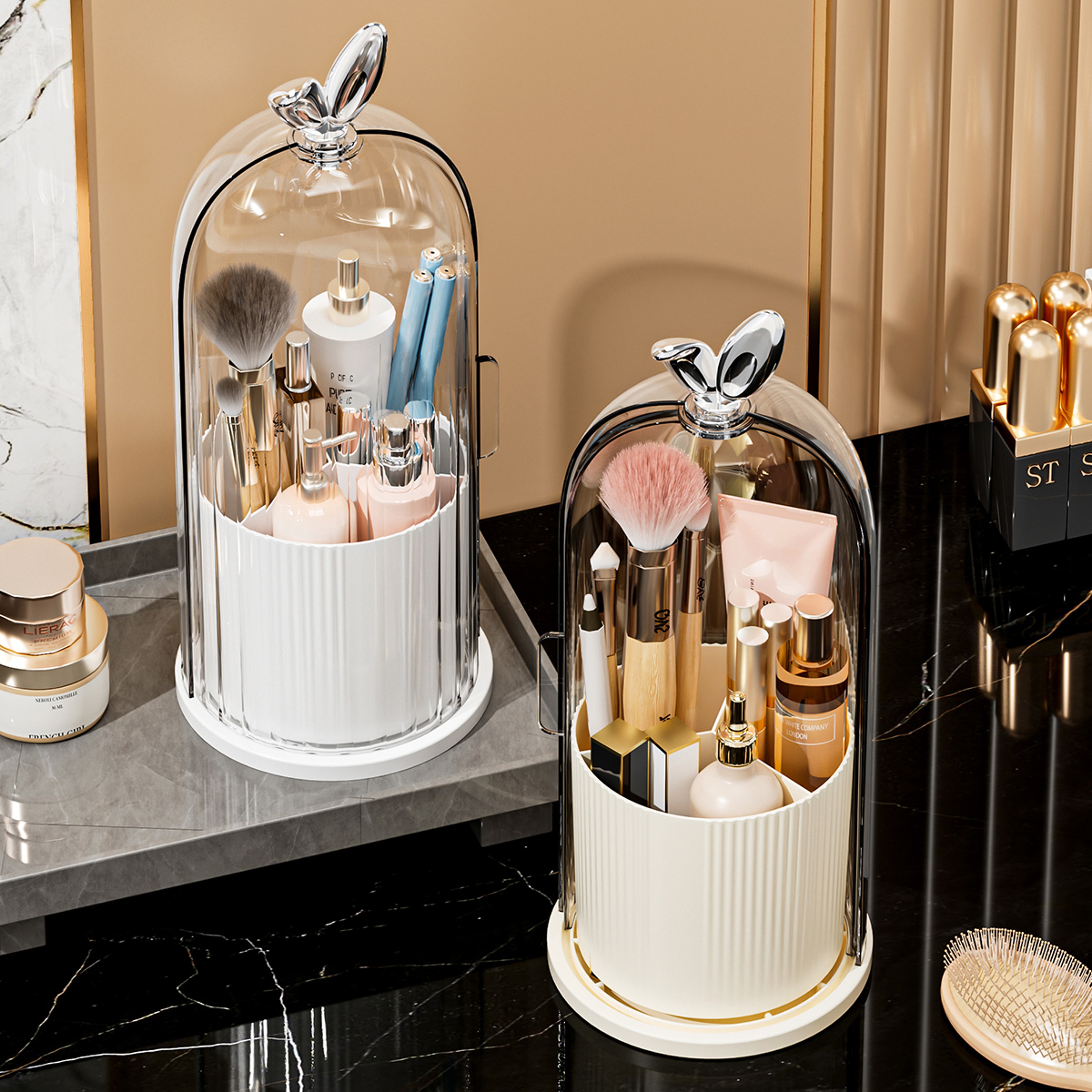 360 Rotating Makeup Brush Holder With Clear Dustproof Lid 2