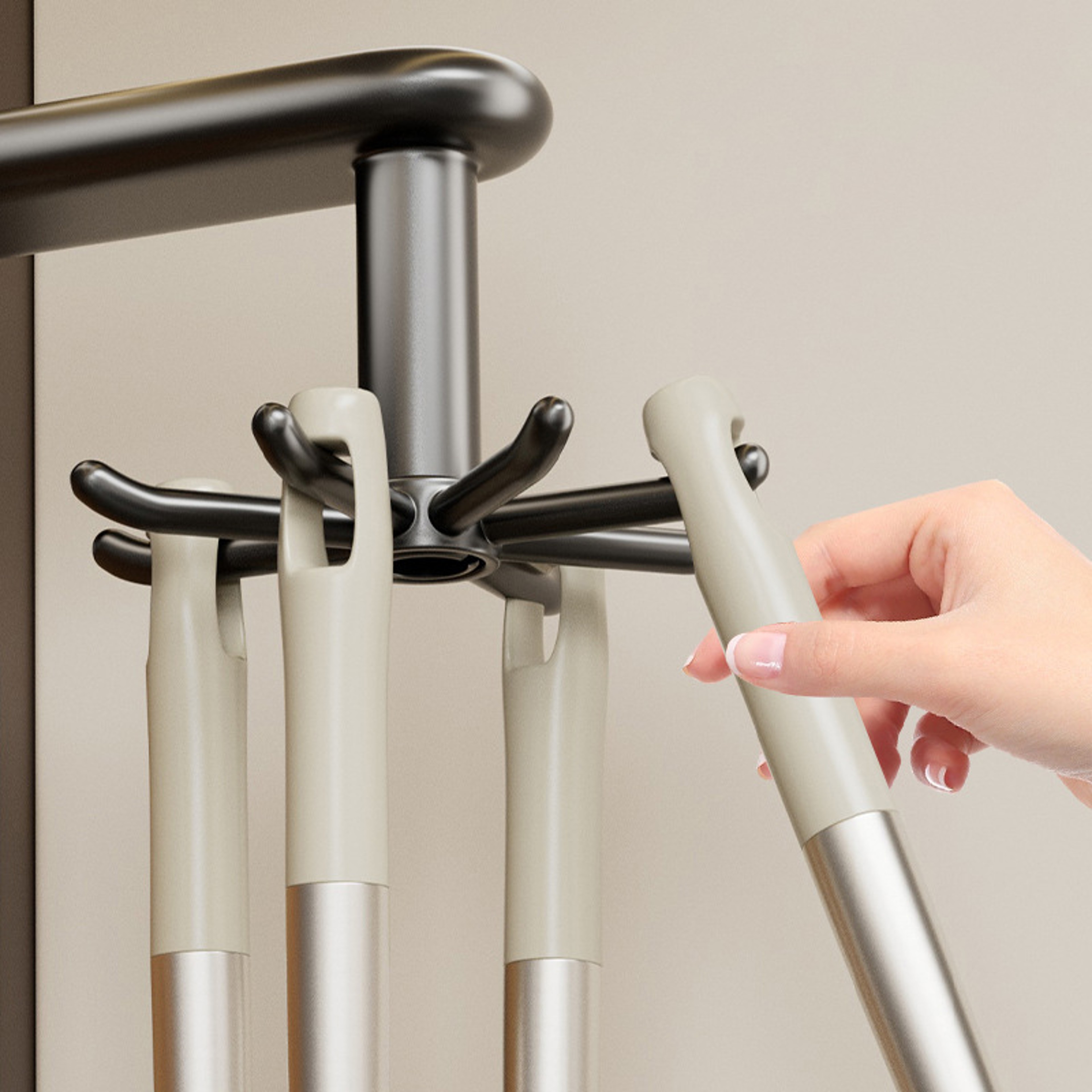 Suction Cup Rotating Kitchen Utensil Holder 6 Hook No Drill Wall Organizer 4