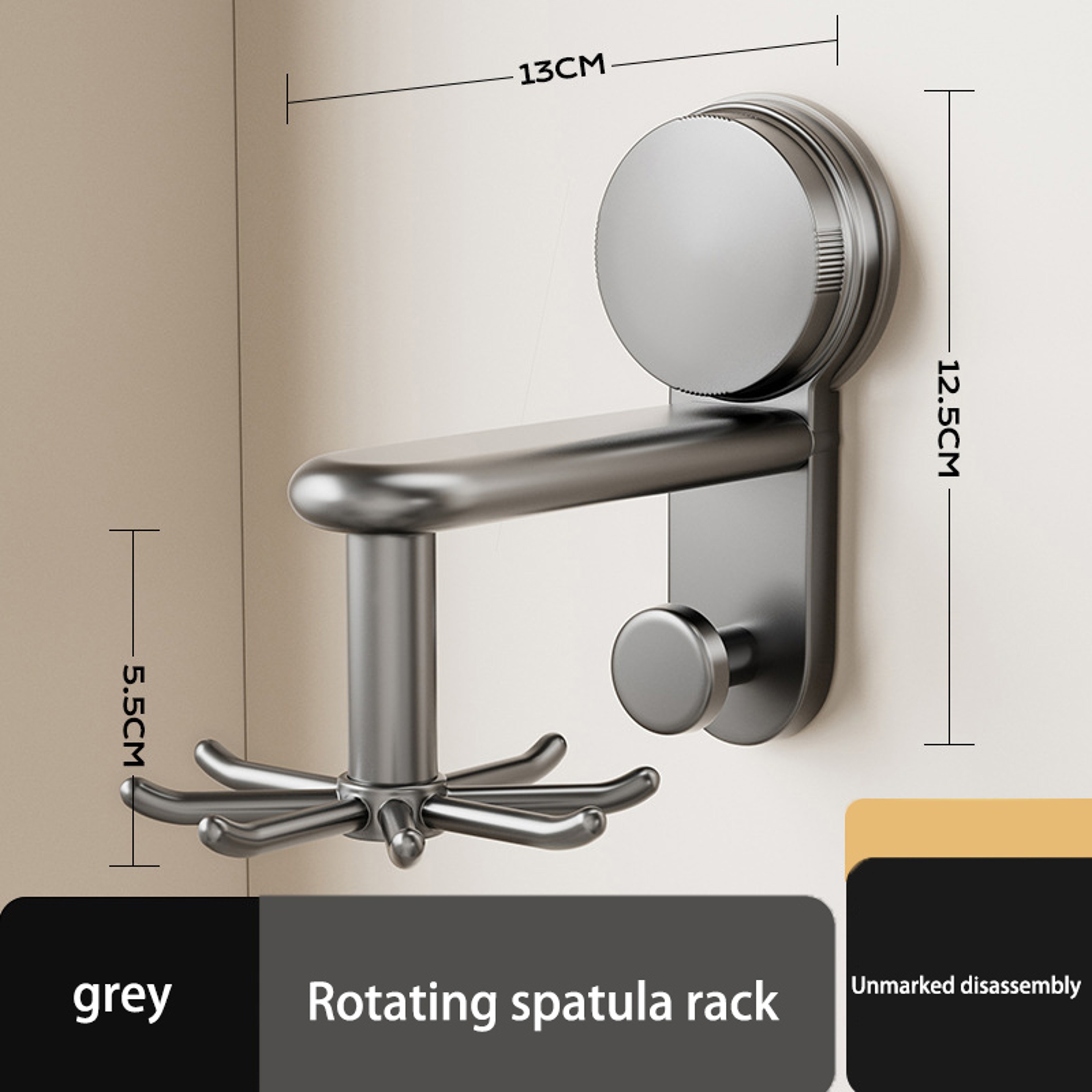 Suction Cup Rotating Kitchen Utensil Holder 6 Hook No Drill Wall Organizer 8