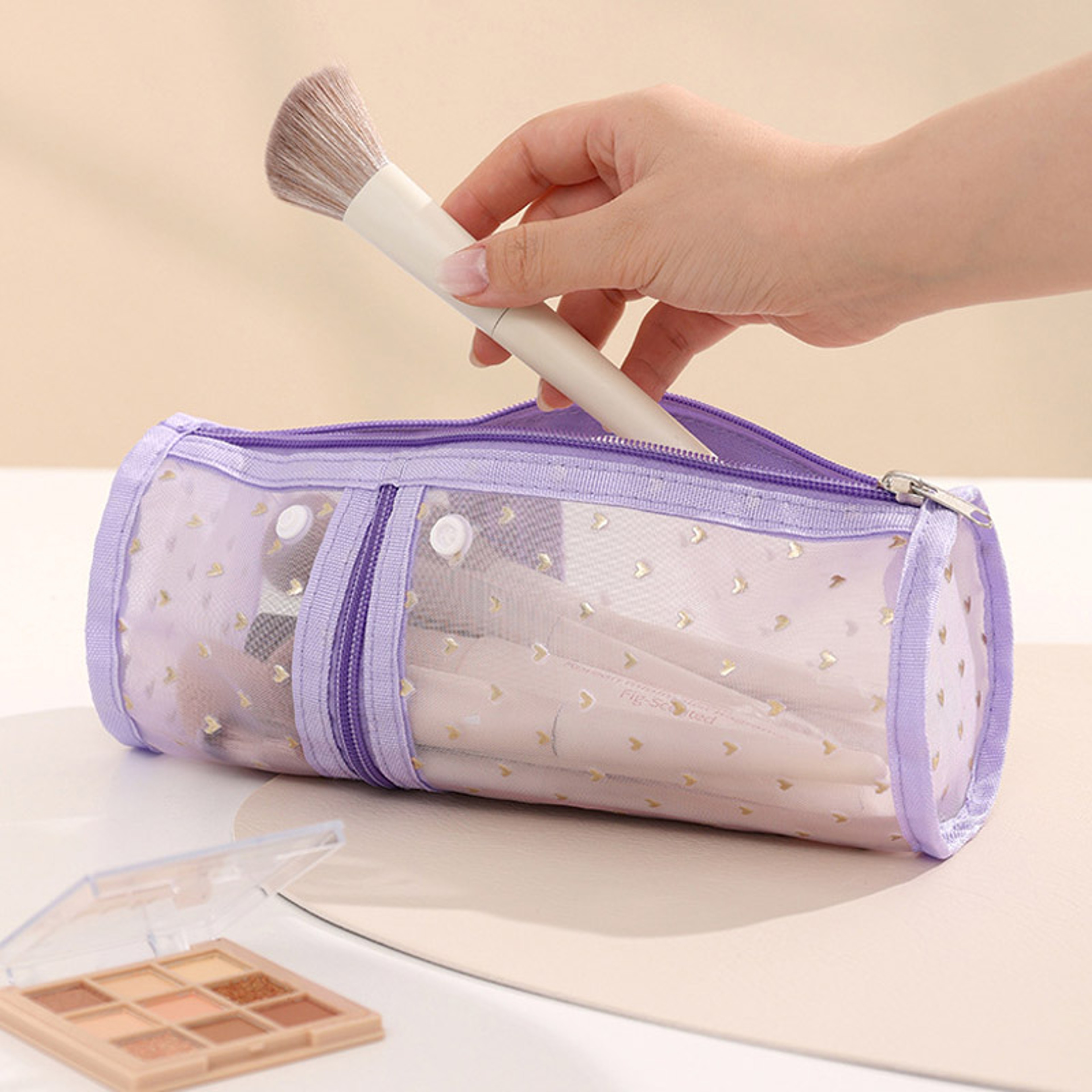 Large Capacity Mesh Makeup Brush Bag Portable Stand Up Travel Organizer 1