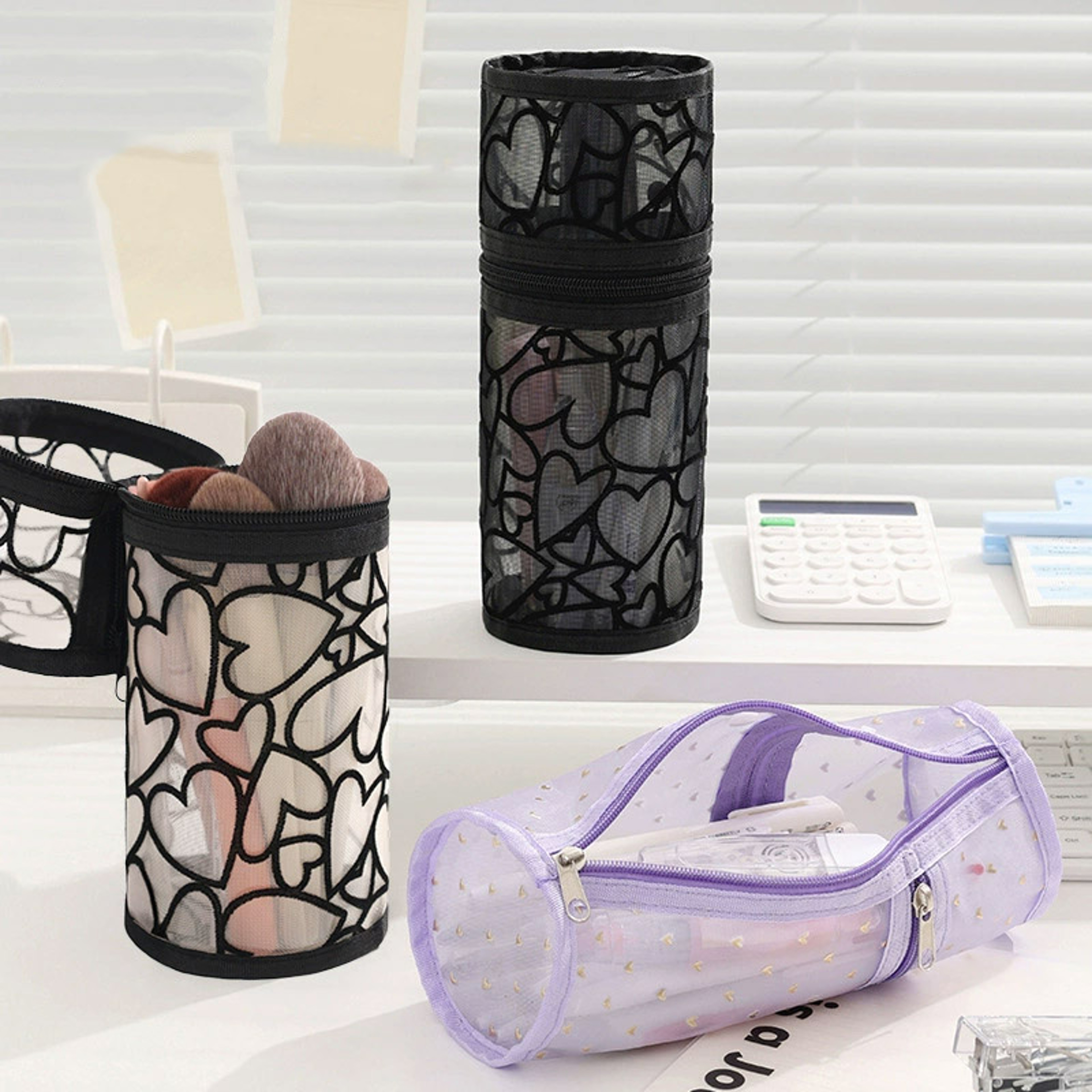 Large Capacity Mesh Makeup Brush Bag Portable Stand Up Travel Organizer 2