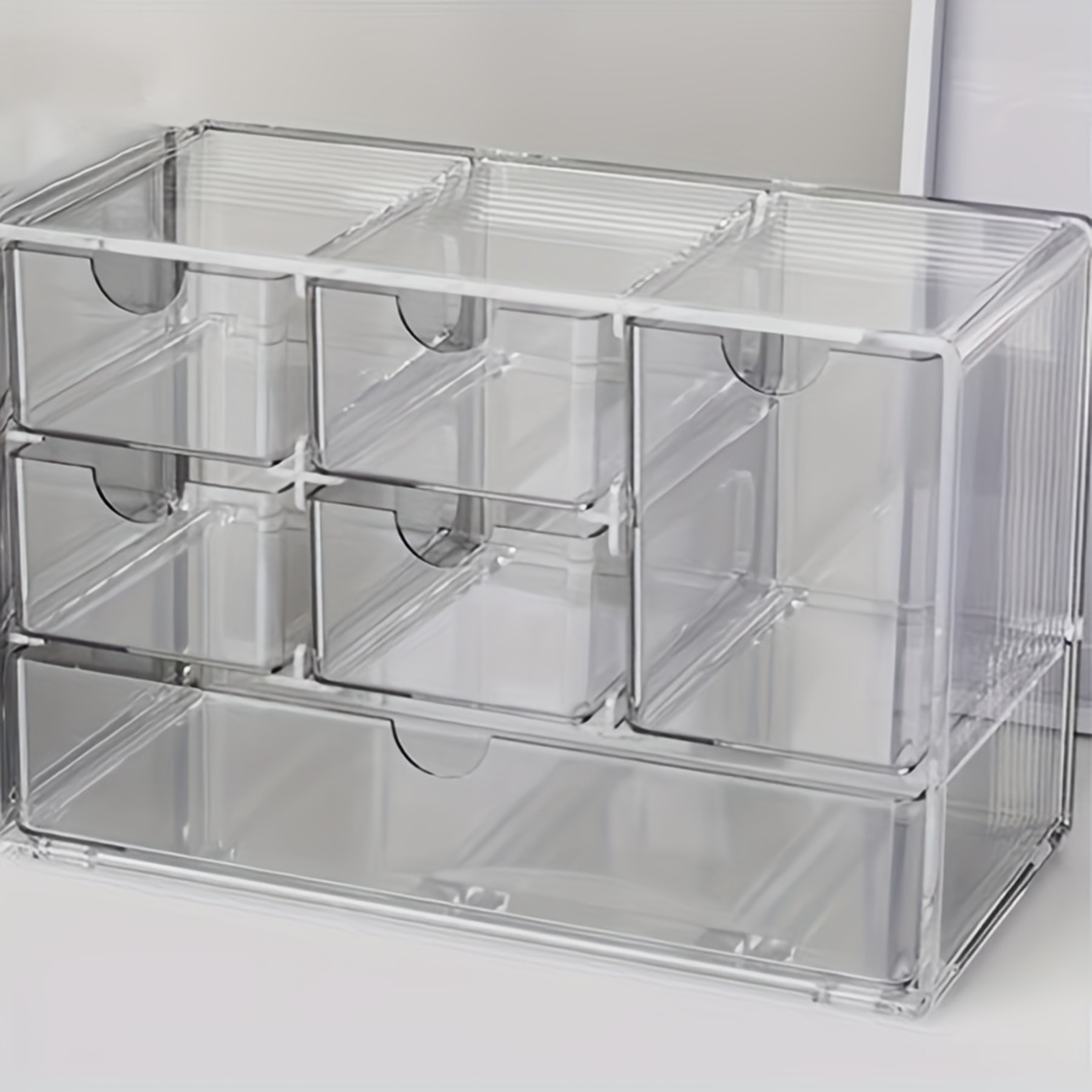 6 Grid Transparent Makeup Organizer Box With Drawer Style Storage 7