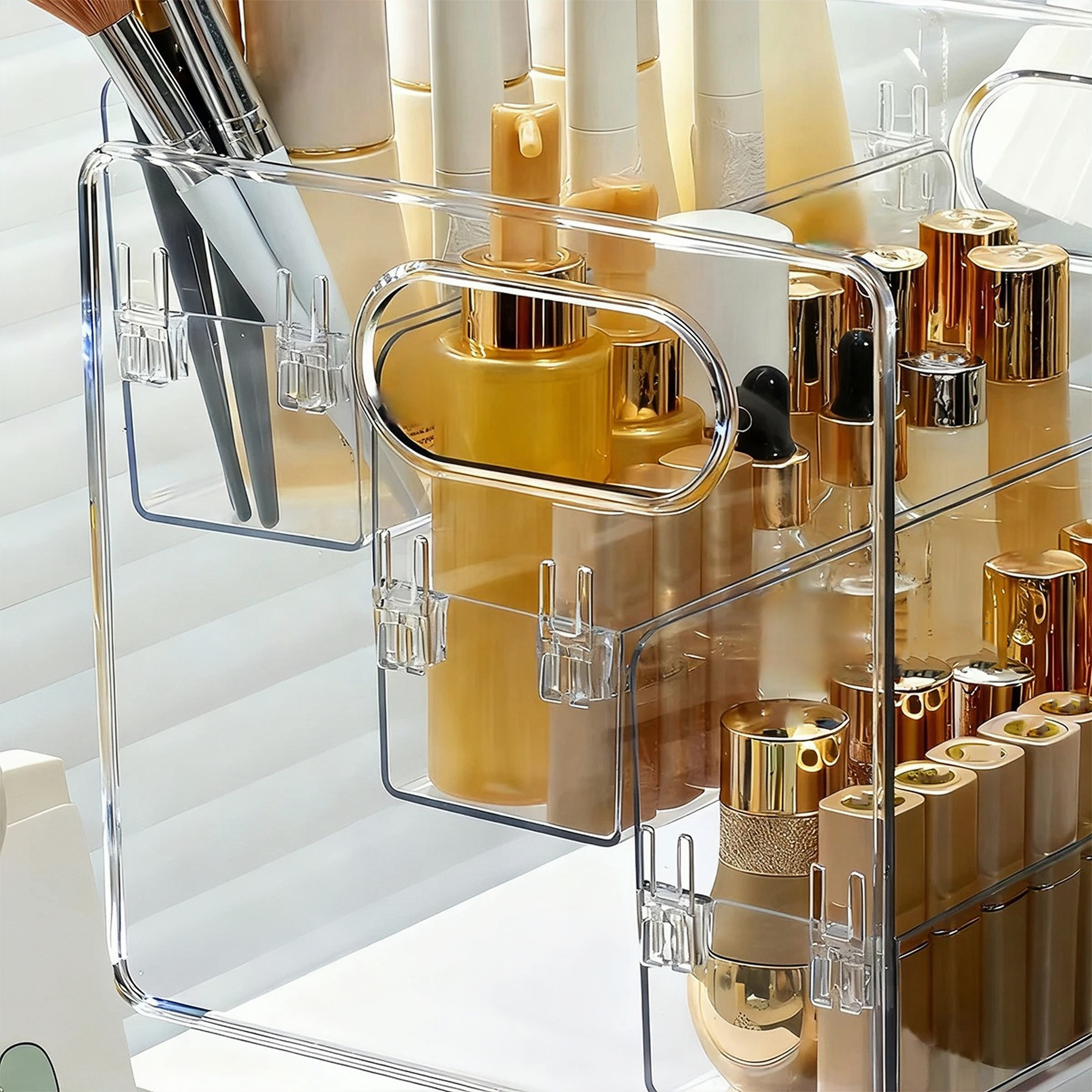 3 Tier Acrylic Cosmetic Organizer Dustproof Makeup And Perfume Storage Box 6