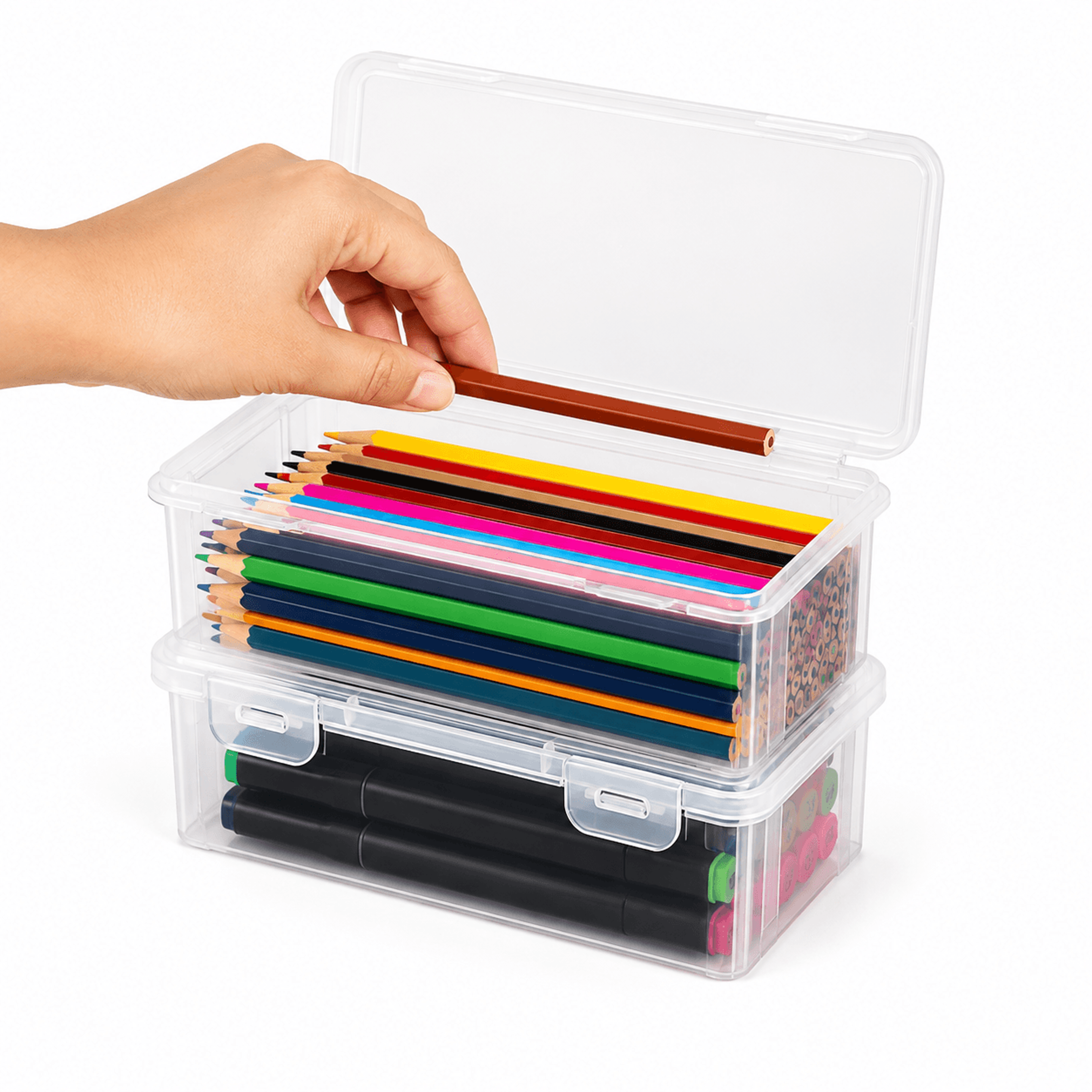 Large Transparent Pencil Case Box Stackable Plastic Storage Organizer For School Office Supplies 0