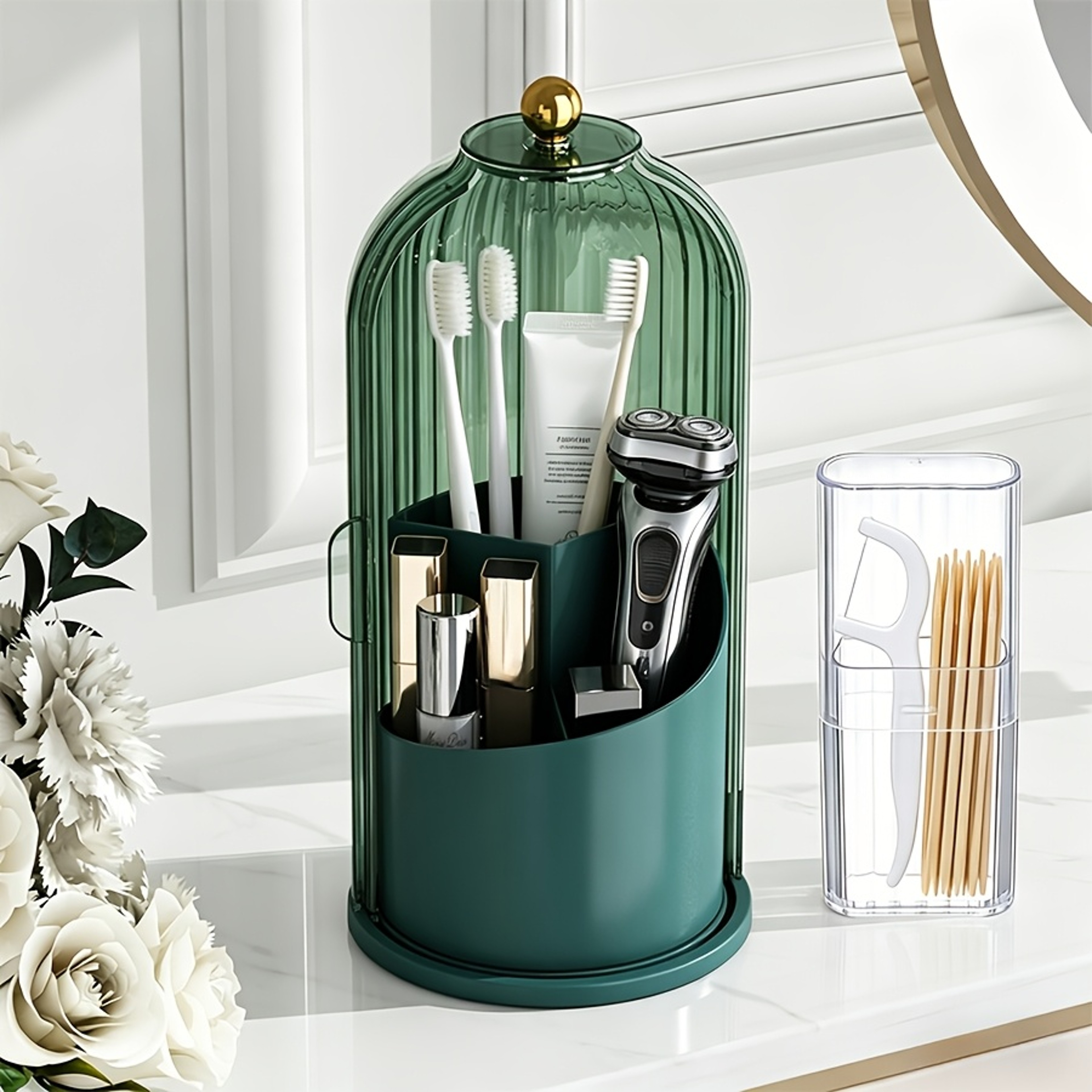 360 Rotating Makeup Brush Holder Dustproof Cosmetic Storage Box Set 4