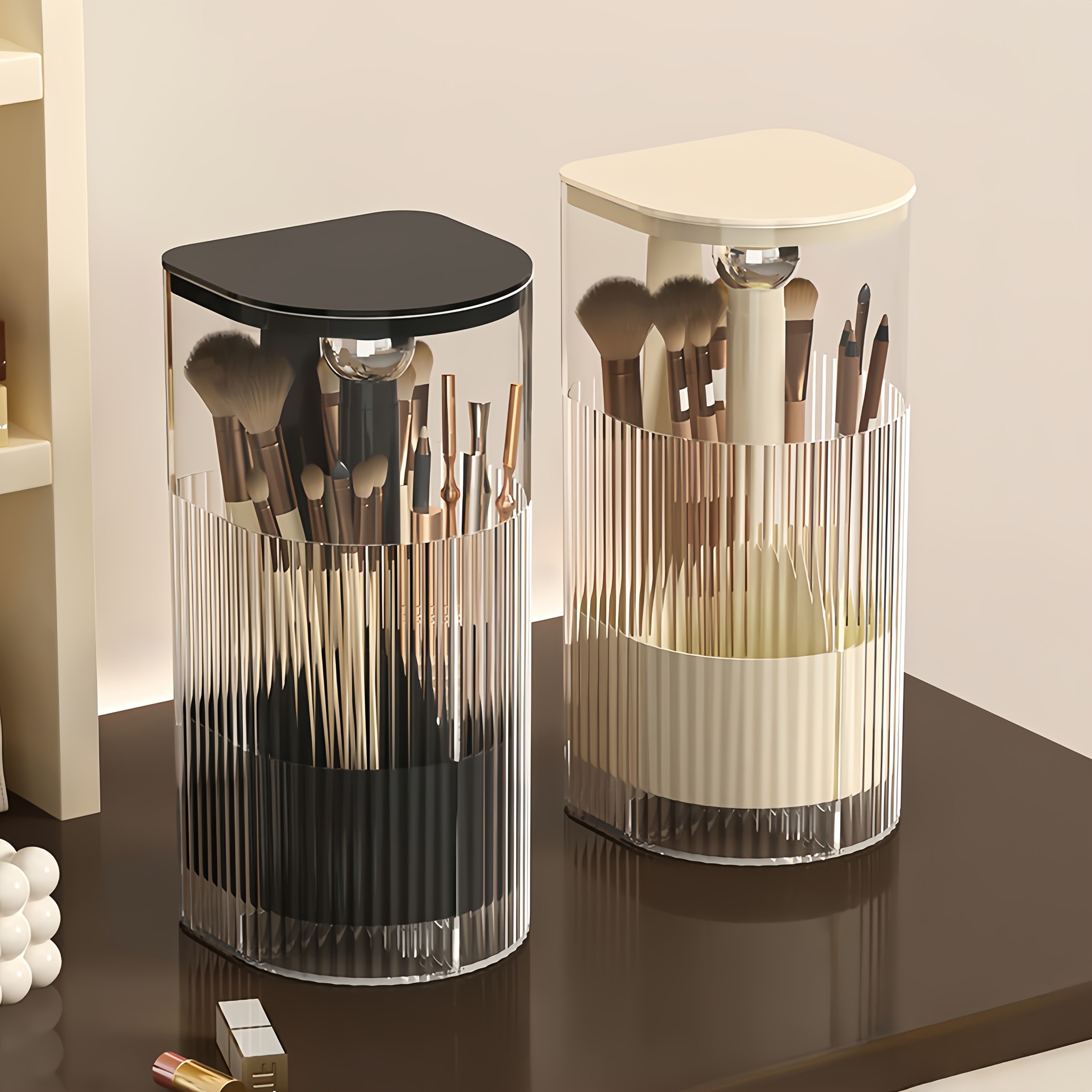 Automatic Lifting Makeup Brush Holder Dustproof Cosmetic Organizer 2