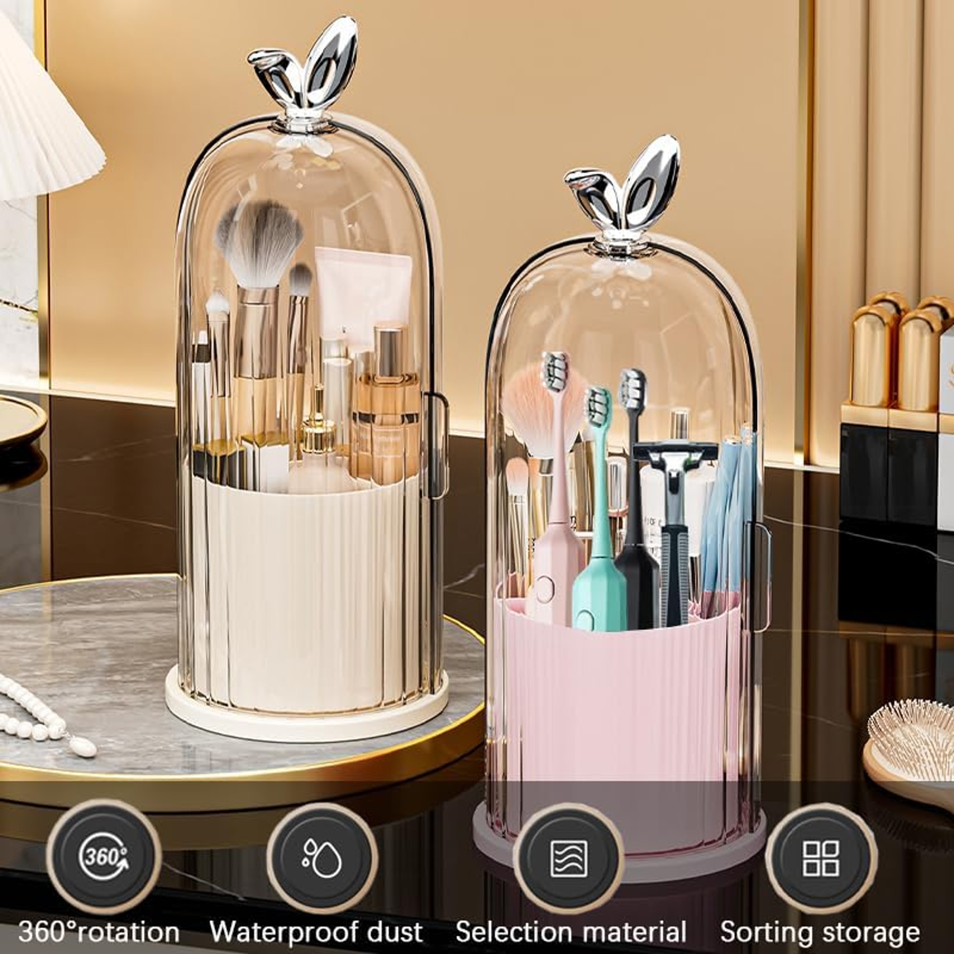 Sliding Toothbrush Holder 360 Rotating Bathroom Organizer With Dustproof Cover 2