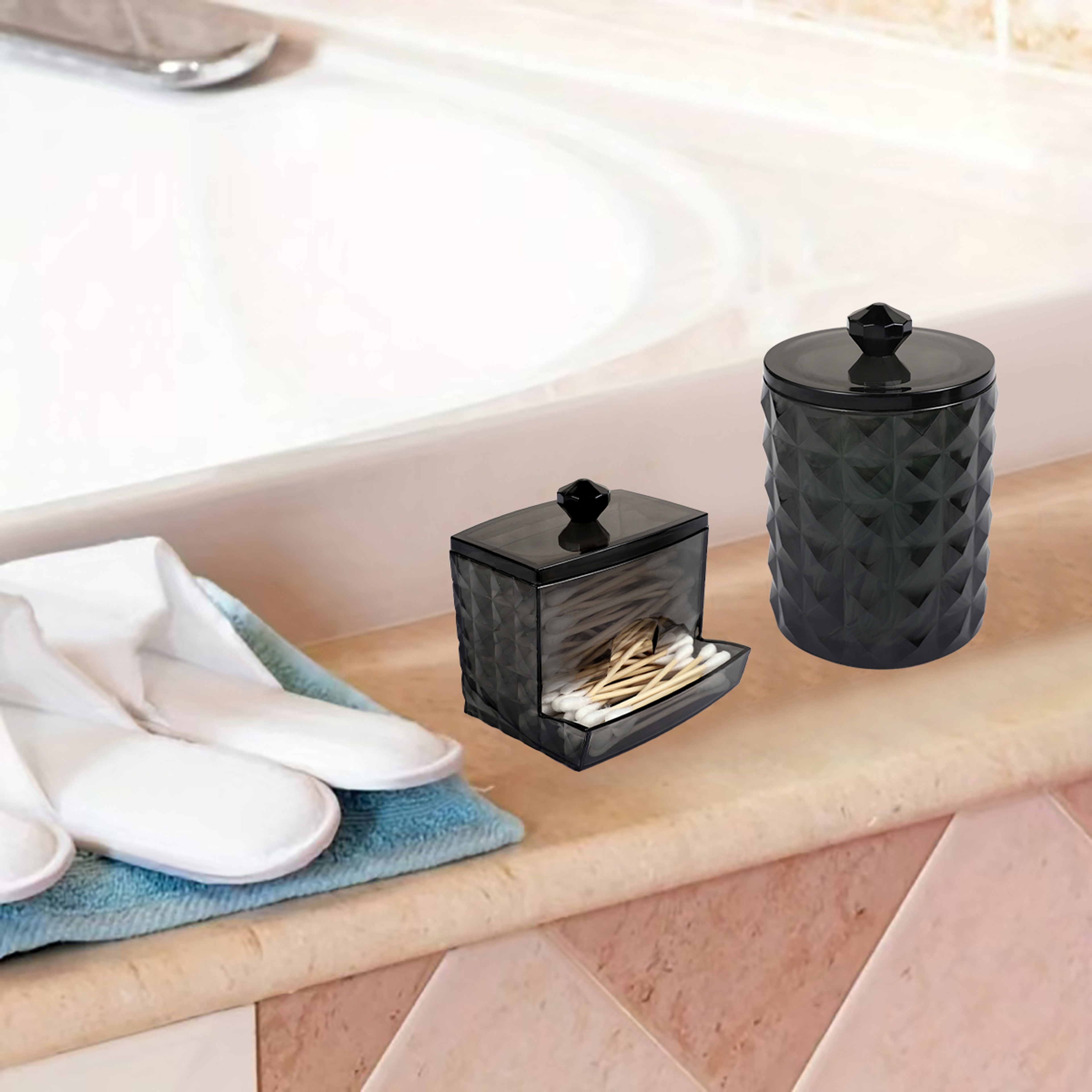 3 Piece Clear Cotton Swab Dispenser Set with Lids Bathroom Vanity Organizer – view 6