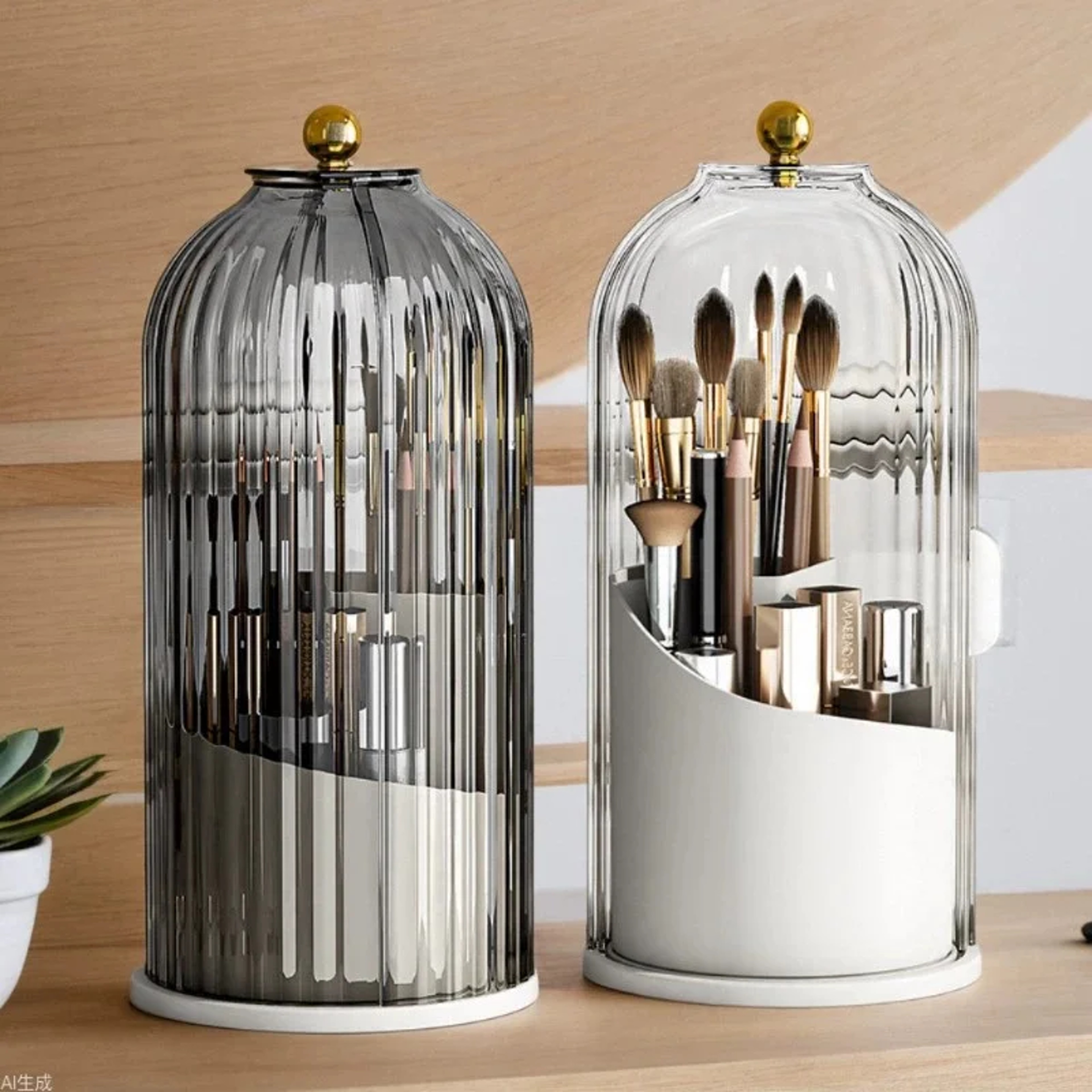 360 Rotating Makeup Brush Holder Dustproof Cosmetic Organizer With Lid 4