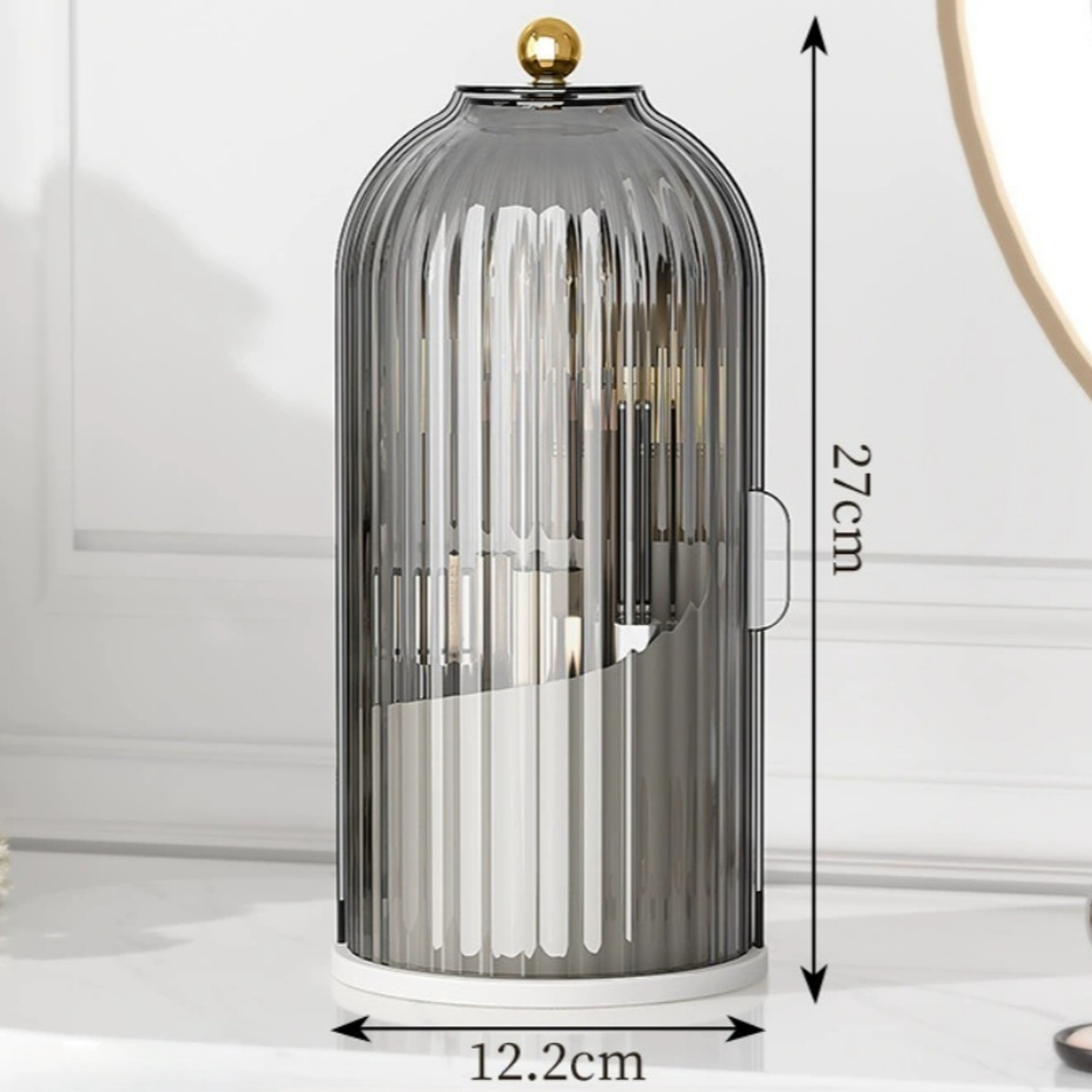 360 Rotating Makeup Brush Holder Dustproof Cosmetic Organizer With Lid 6