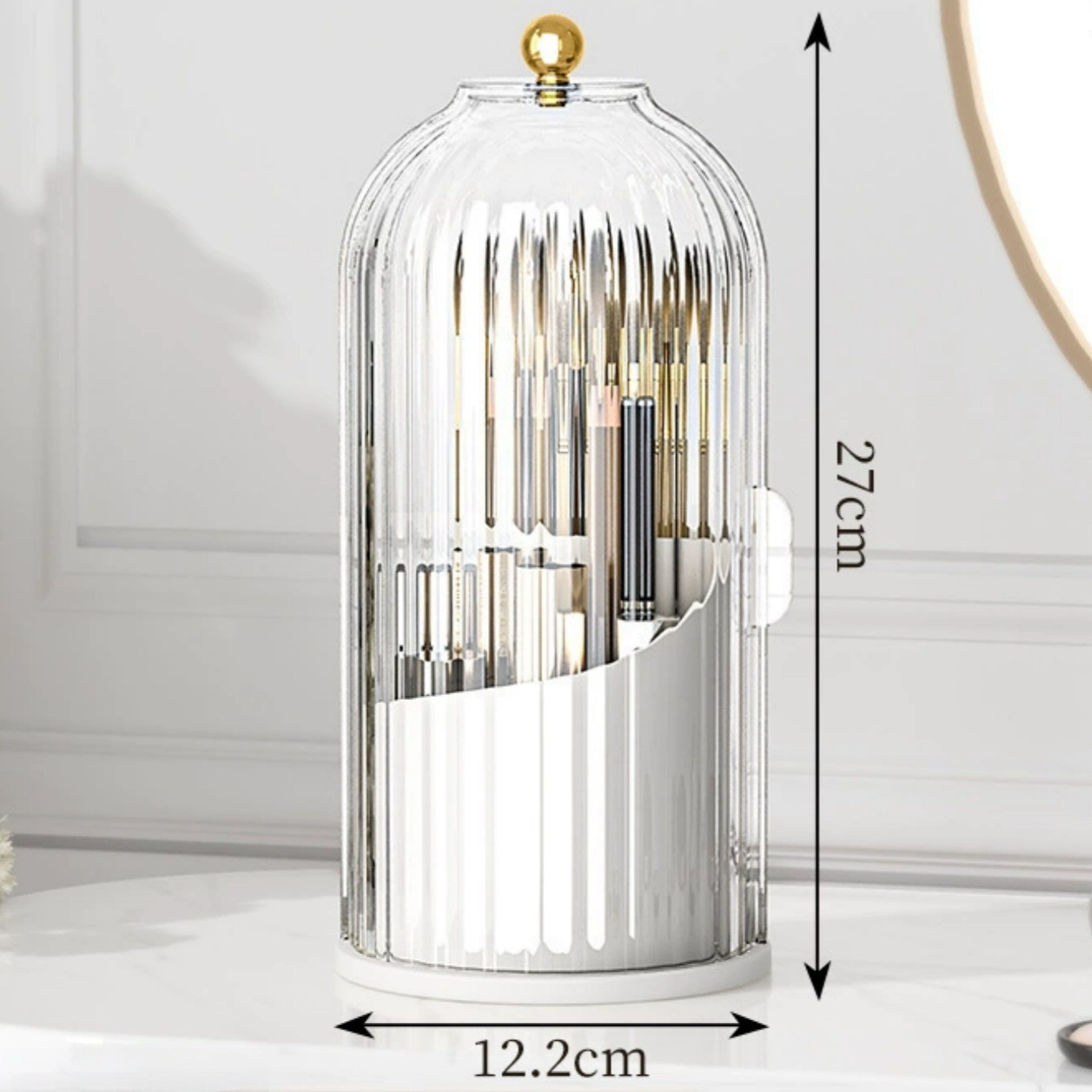 360 Rotating Makeup Brush Holder Dustproof Cosmetic Organizer With Lid 7