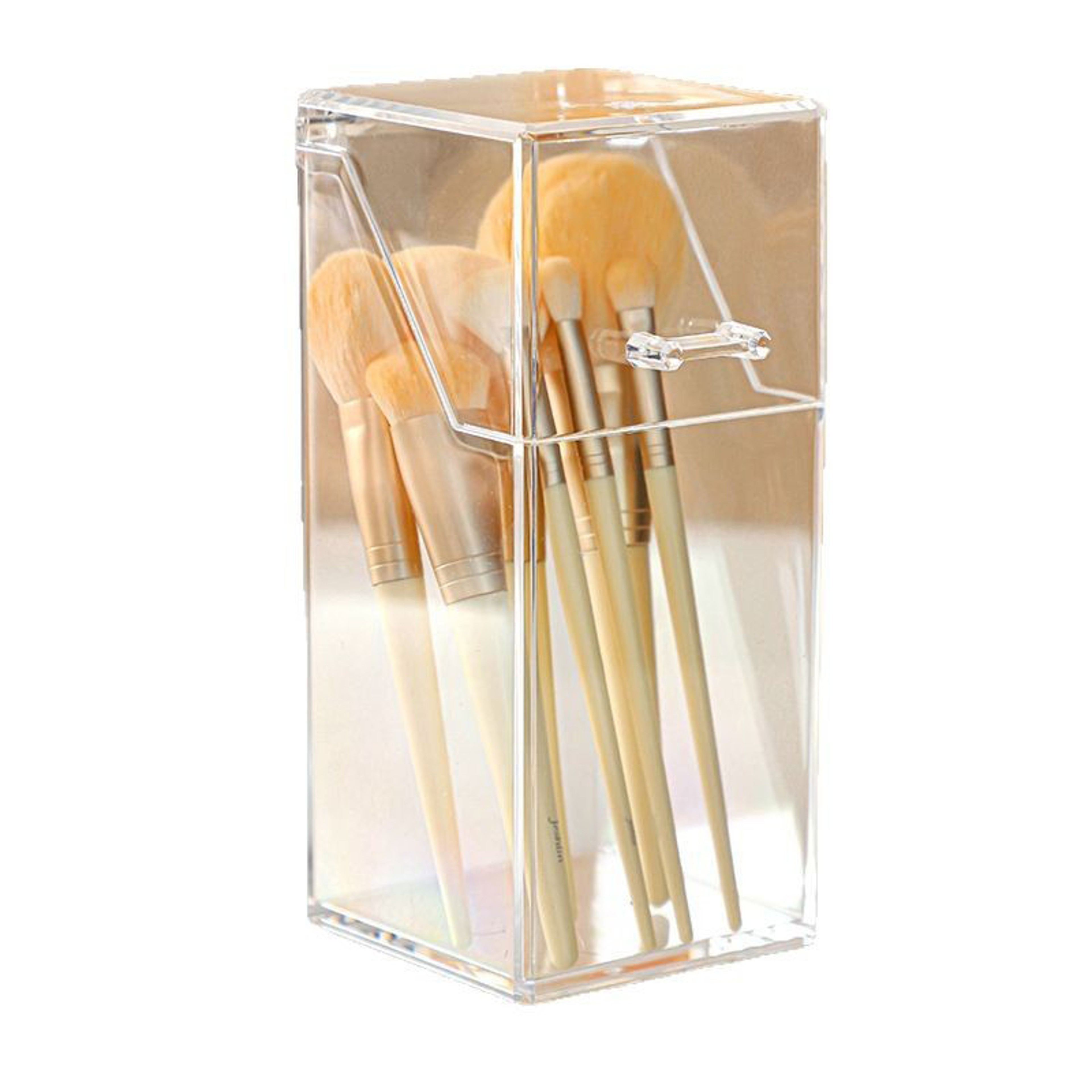 Transparent Acrylic Makeup Brush Holder With Flip Top Dustproof Organizer 0
