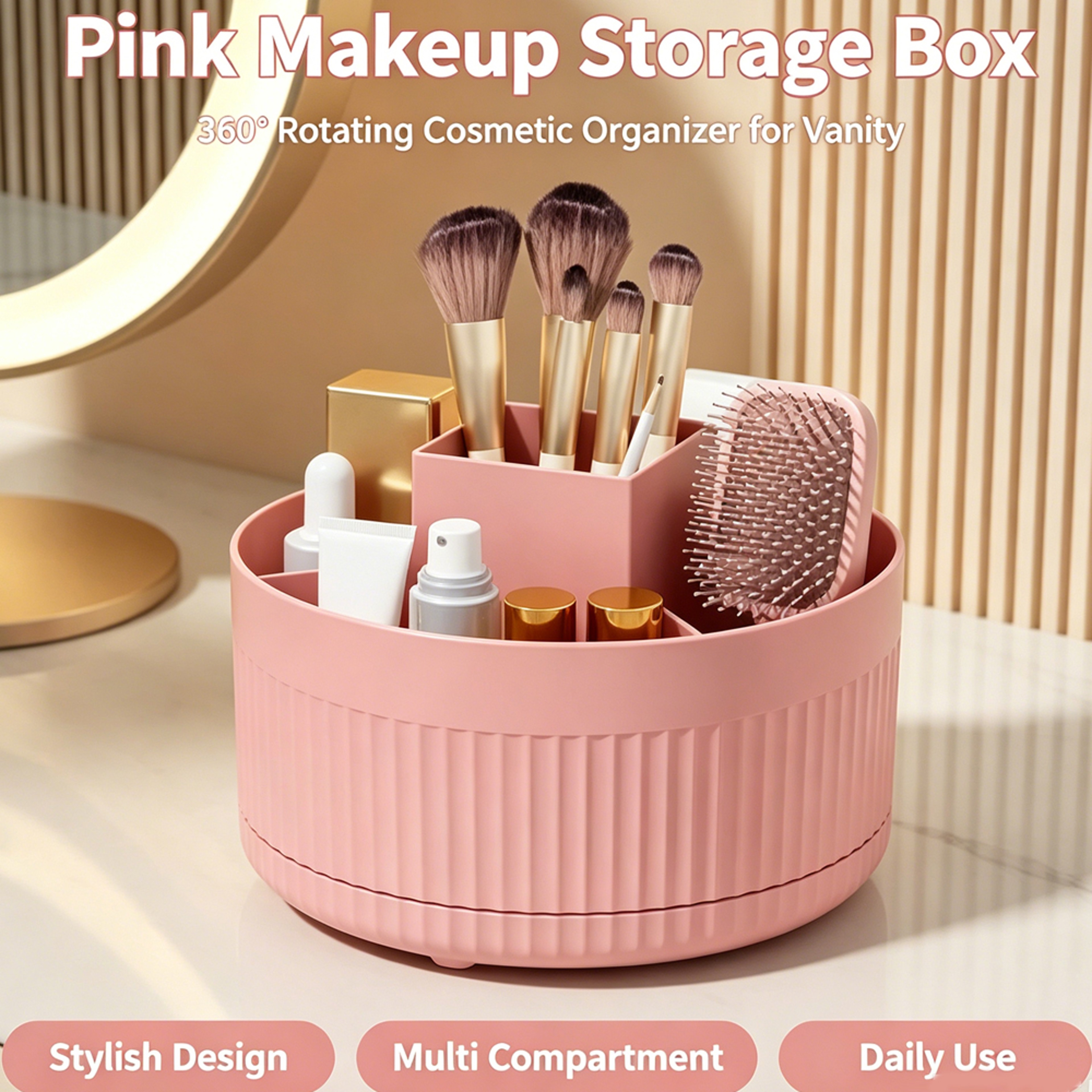360 Degree Rotating Makeup Organizer ABS Cosmetic Storage Holder For Vanity 9