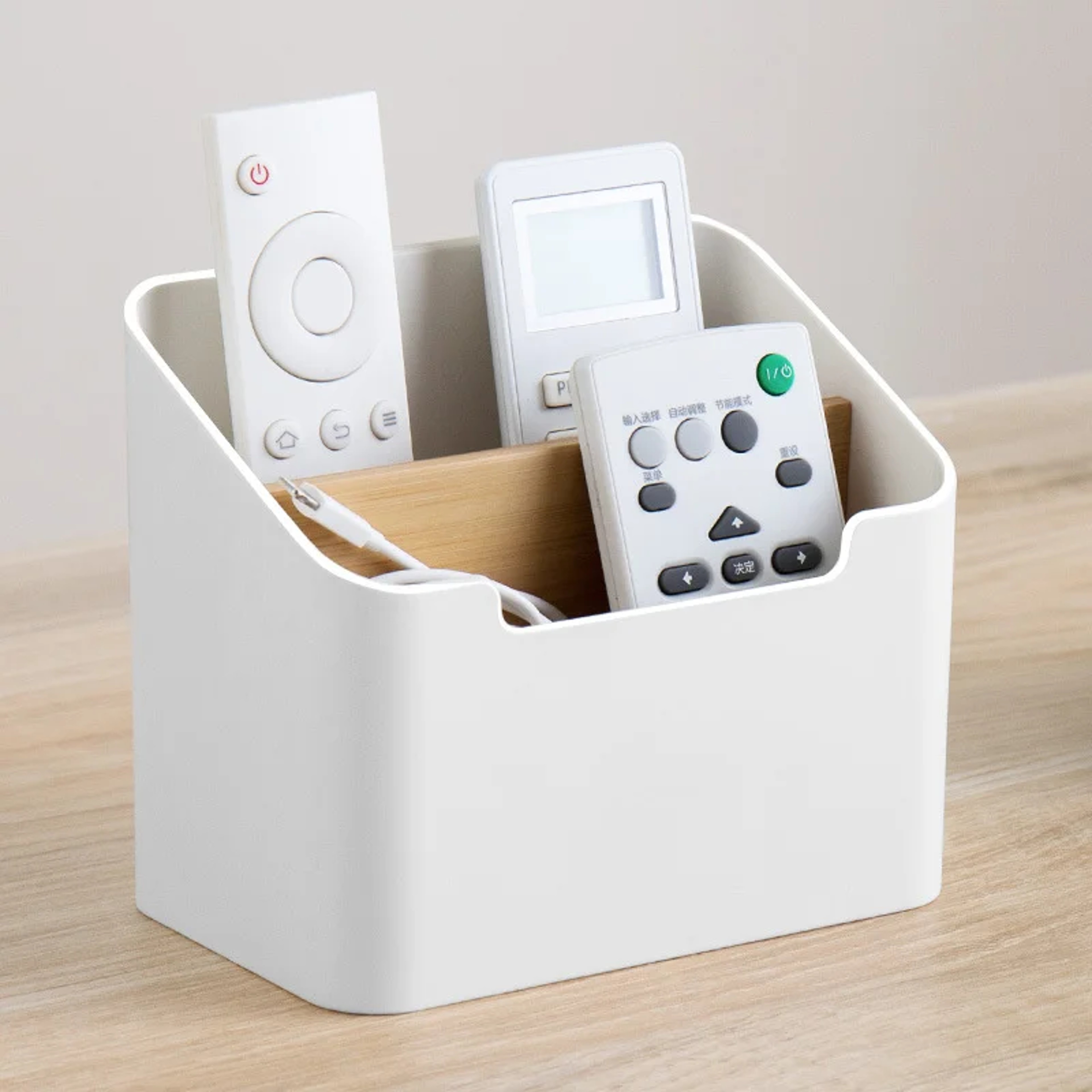 Bamboo Remote Control Organizer With 2 Compartments Desktop Storage Box 1