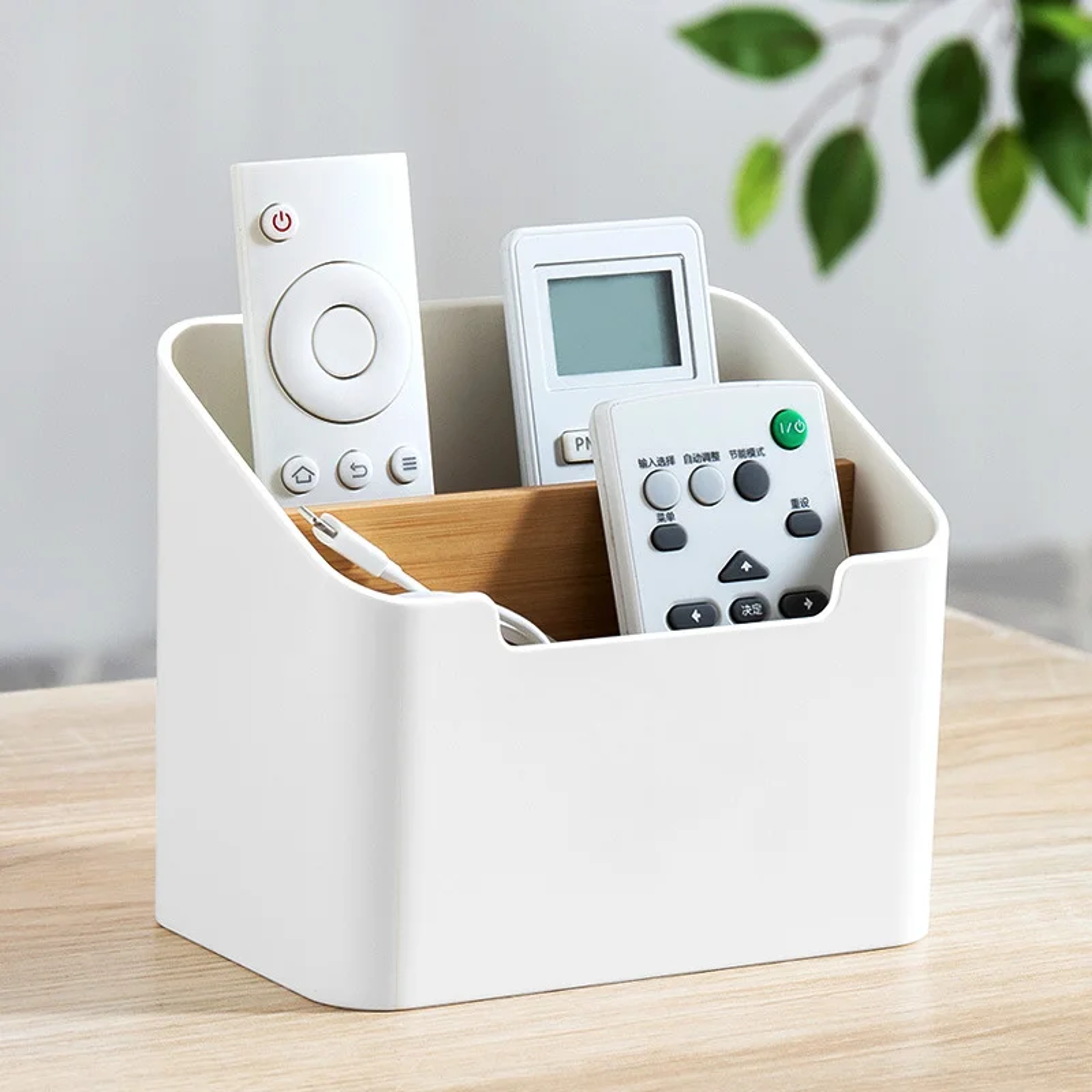 Bamboo Remote Control Organizer With 2 Compartments Desktop Storage Box 4