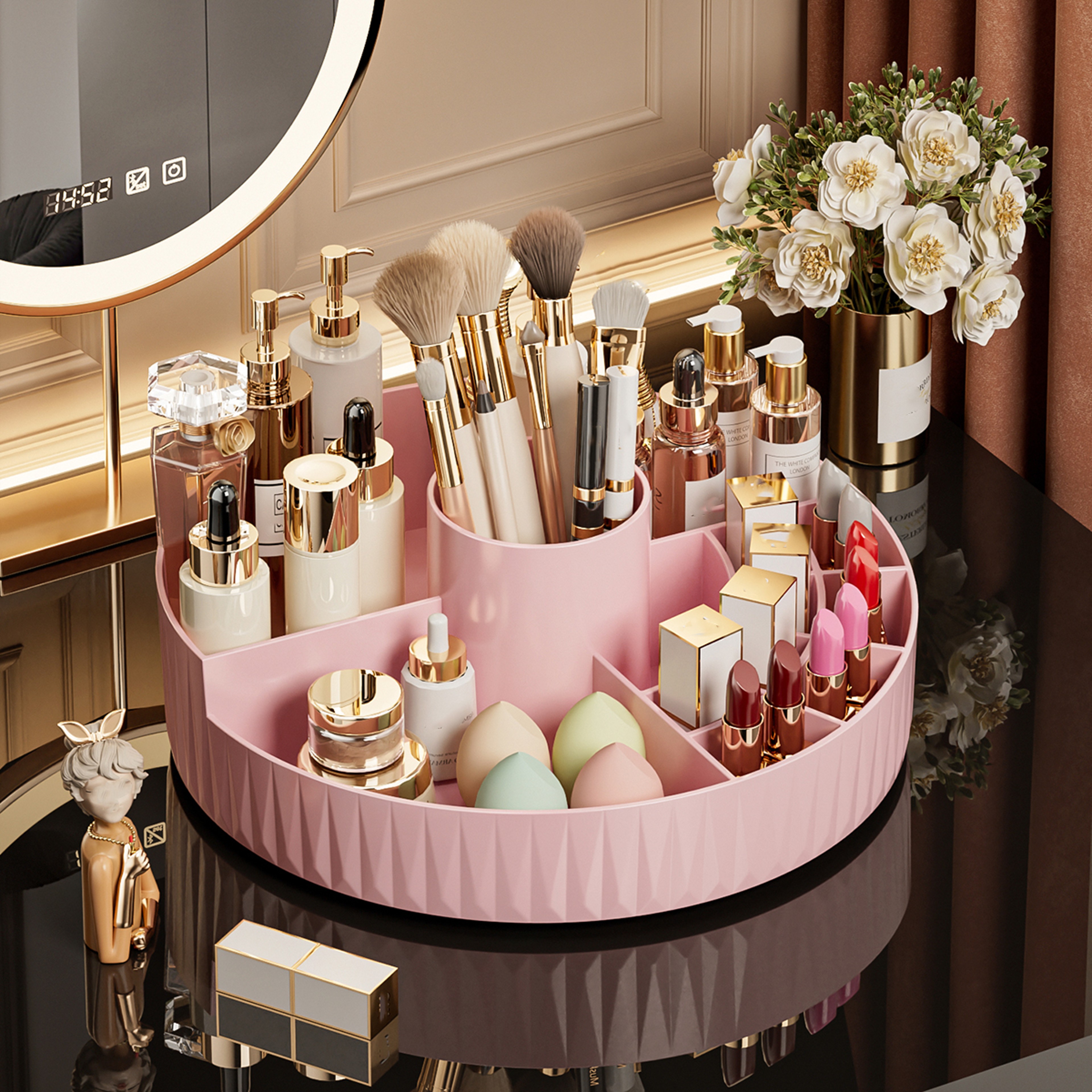360 Rotating Makeup Organizer Cosmetic Storage Box For Lipsticks Brushes And Skincare 9