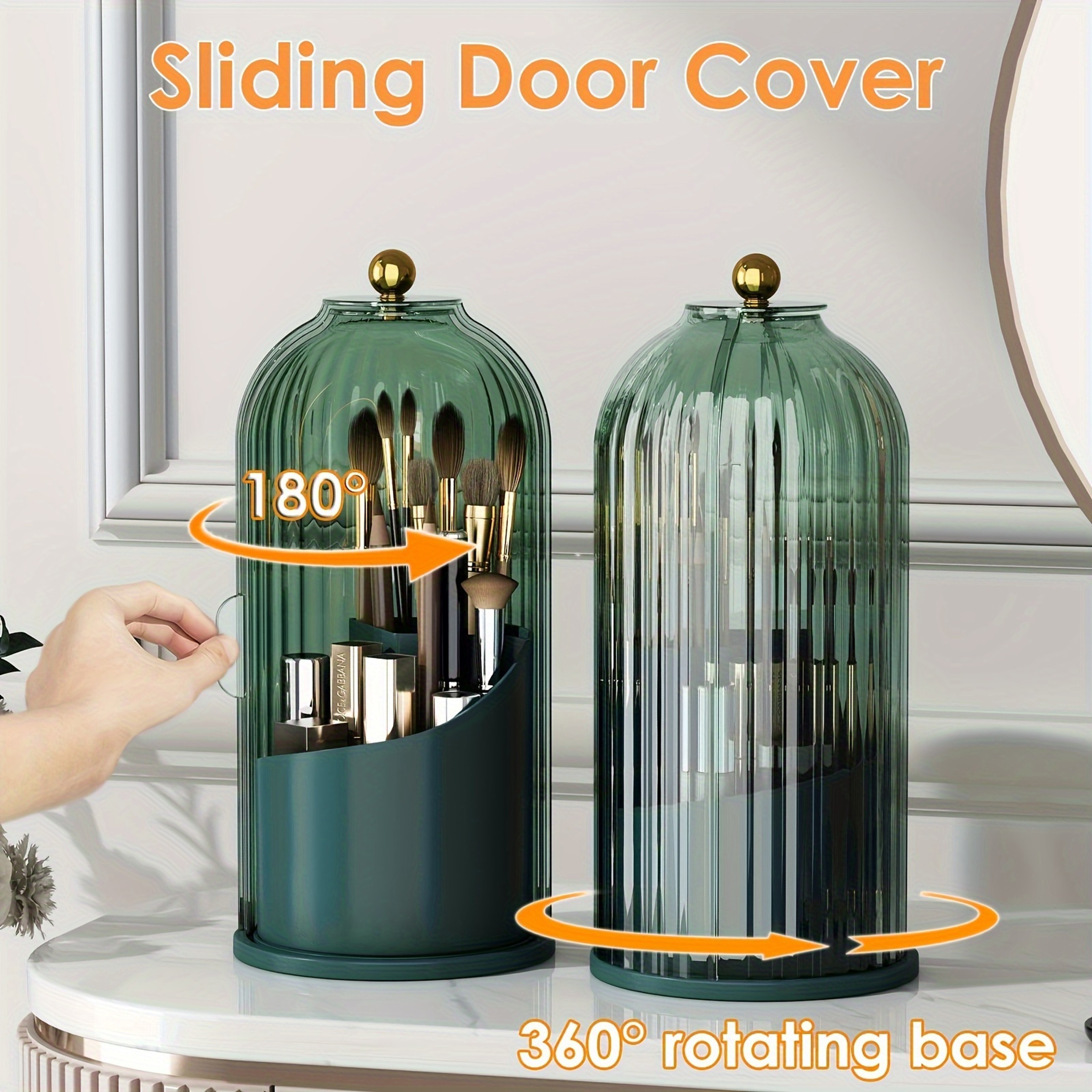 360 Rotating Makeup Brush Holder With Dustproof Cover And Large Capacity Organizer 3