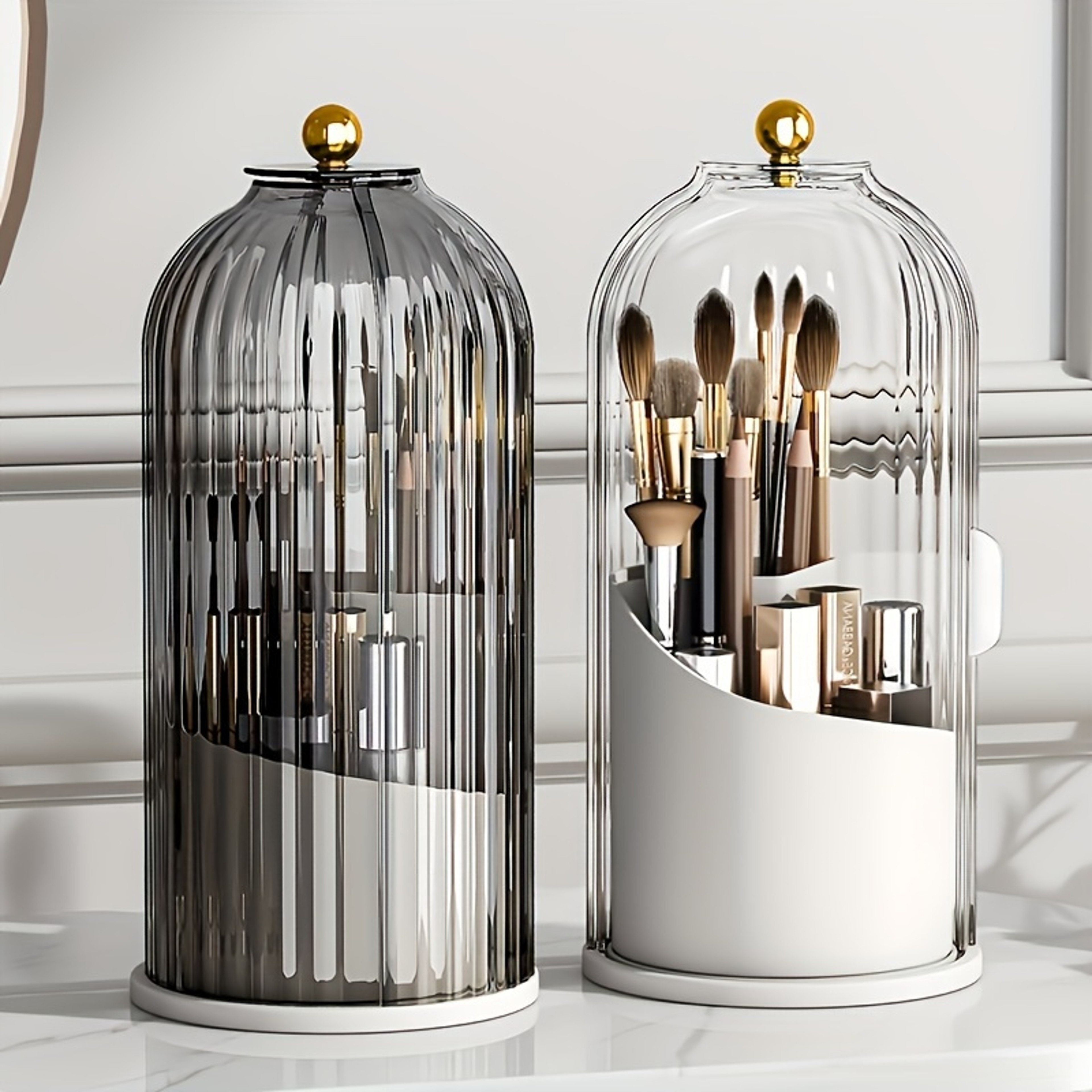 360 Rotating Makeup Brush Holder With Dustproof Cover And Large Capacity Organizer 0