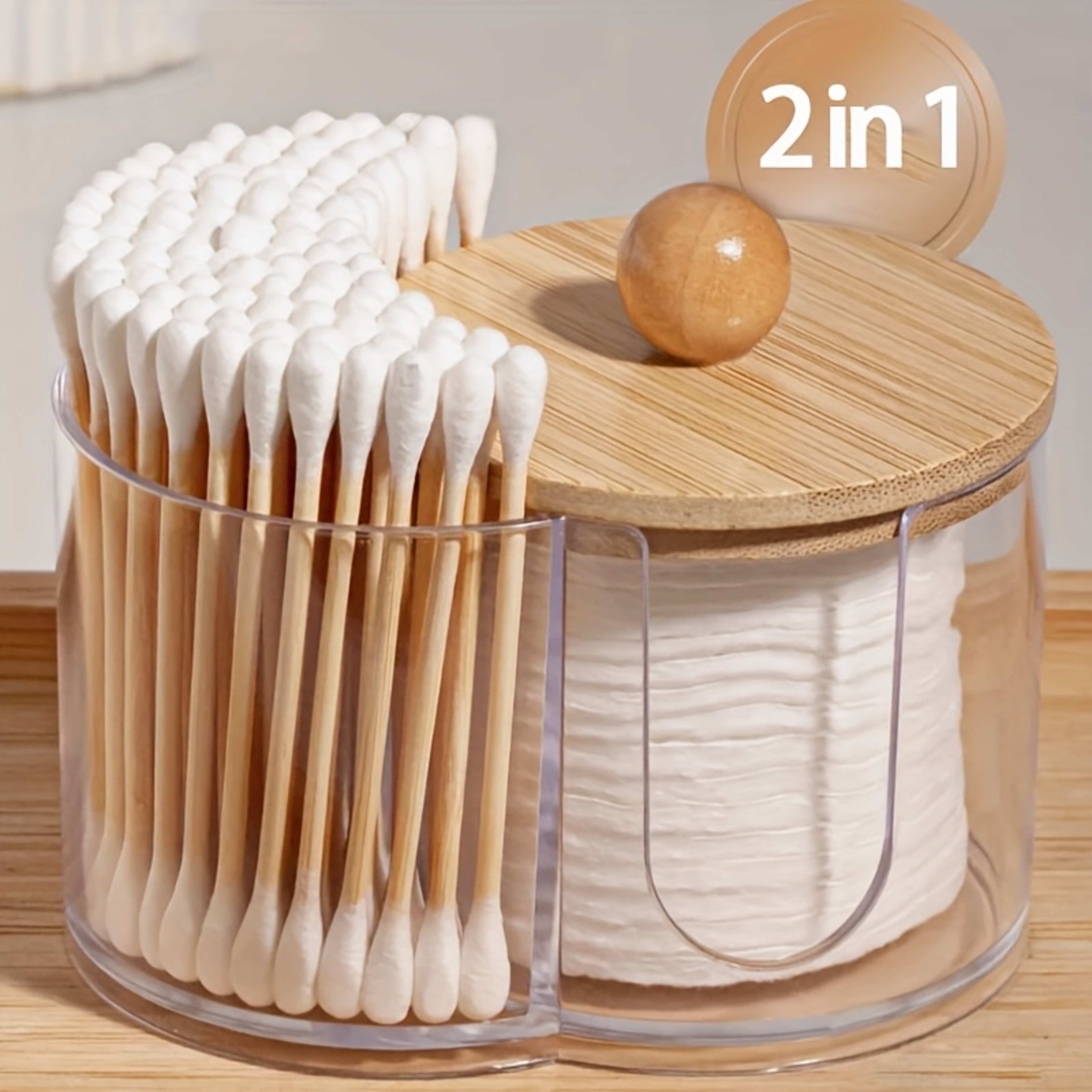Clear Dual Compartment Cotton Swab Holder And Cotton Ball Organizer For Bathroom Vanity 1