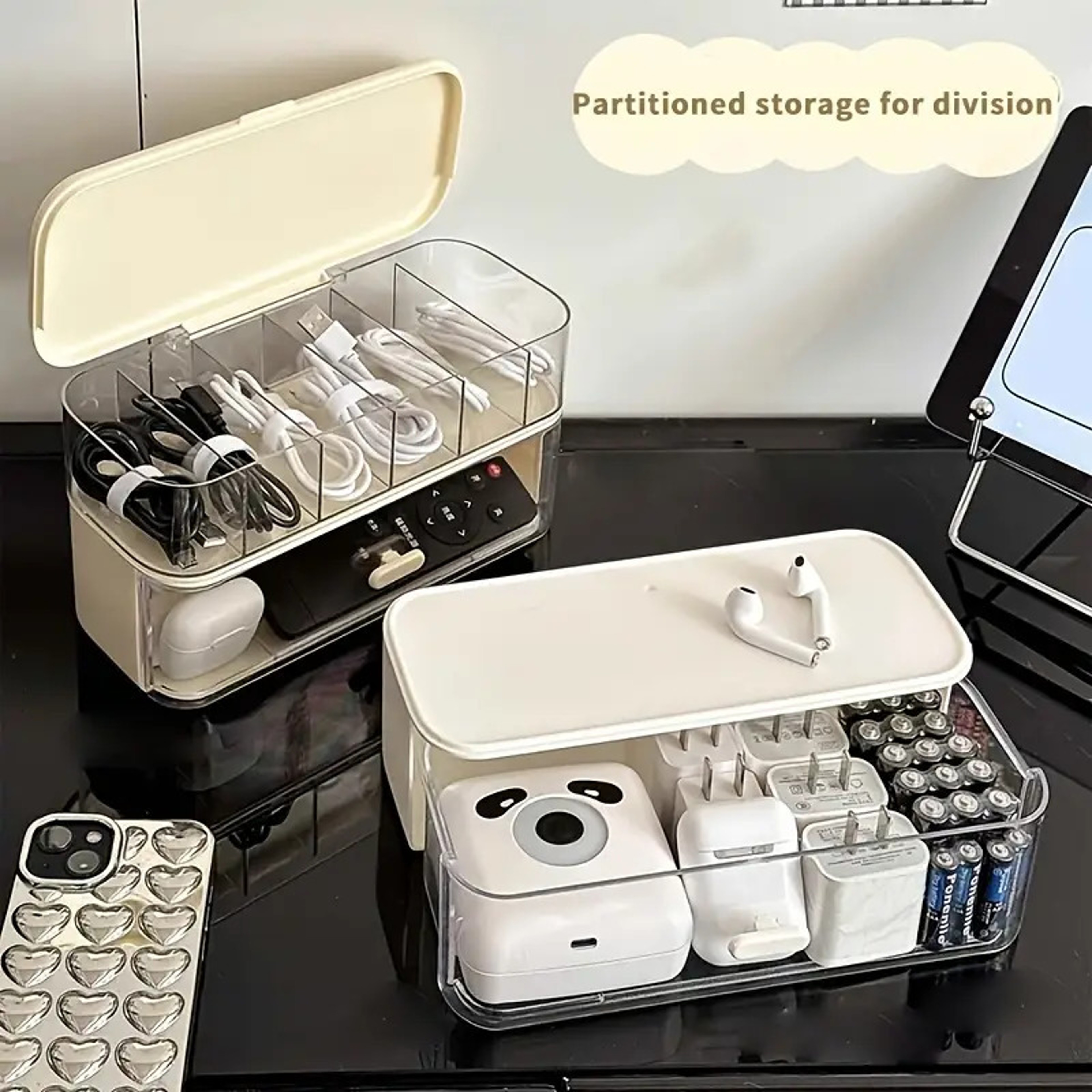 Transparent Cable Organizer Box With Lid For Desktop Charger Storage 6