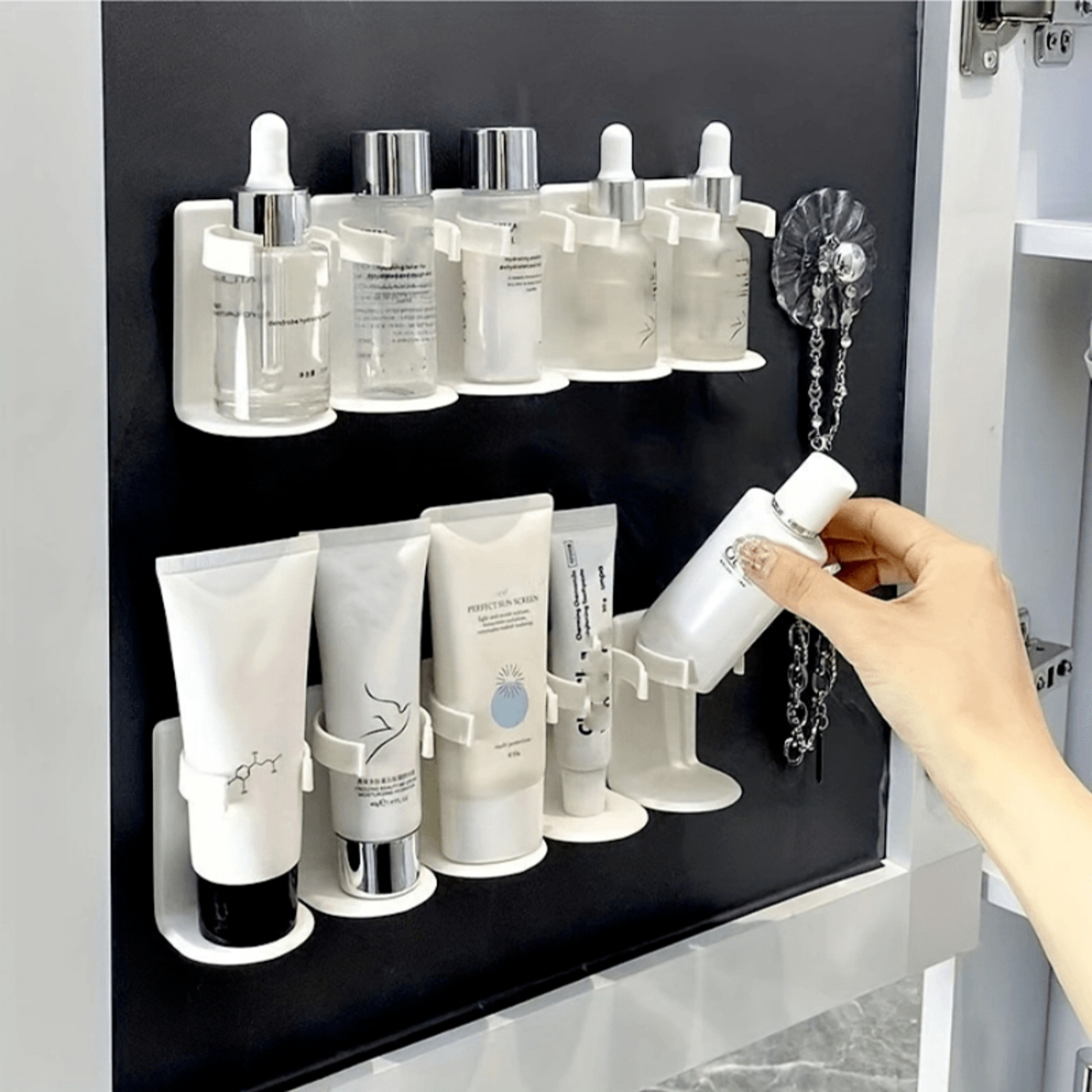5 Grid Punch Free Wall Mounted Cosmetic Organizer Rack 1