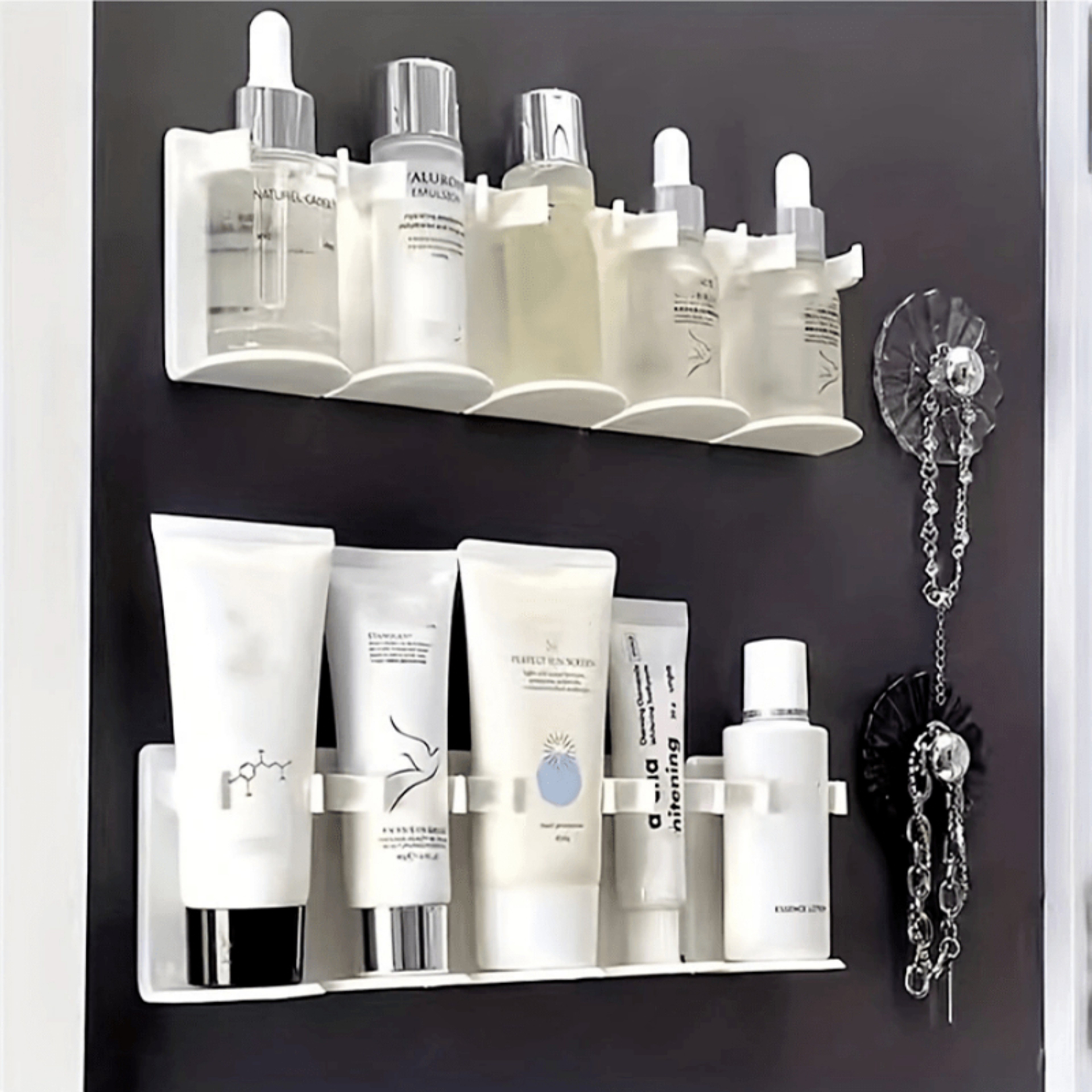 5 Grid Punch Free Wall Mounted Cosmetic Organizer Rack 4