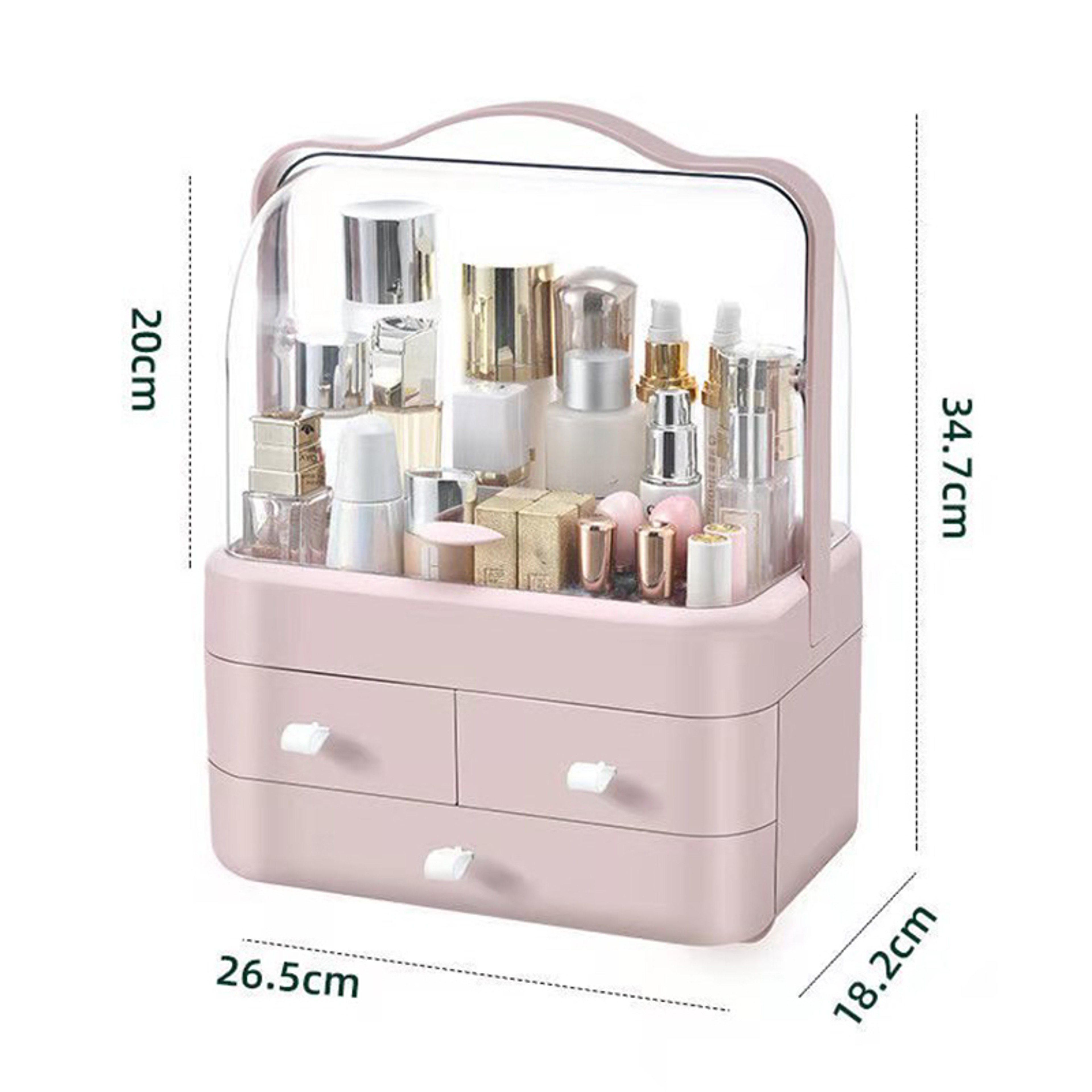 Large Makeup Organizer With Lid And 3 Drawers Dustproof Countertop Cosmetic Storage Box 7