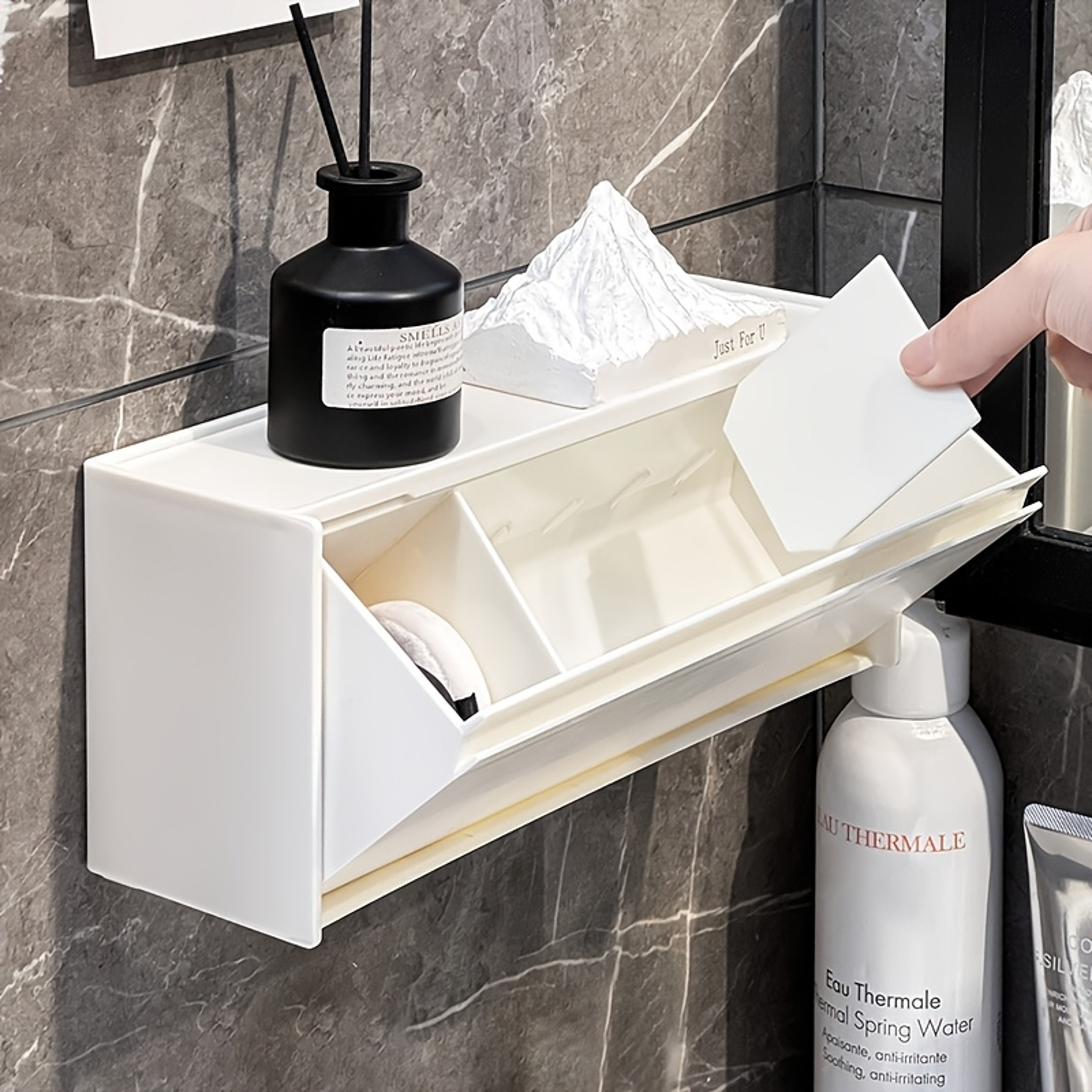 Flip Top Makeup Pad Holder Cotton Pad Organizer No Drill Bathroom Storage Box 1