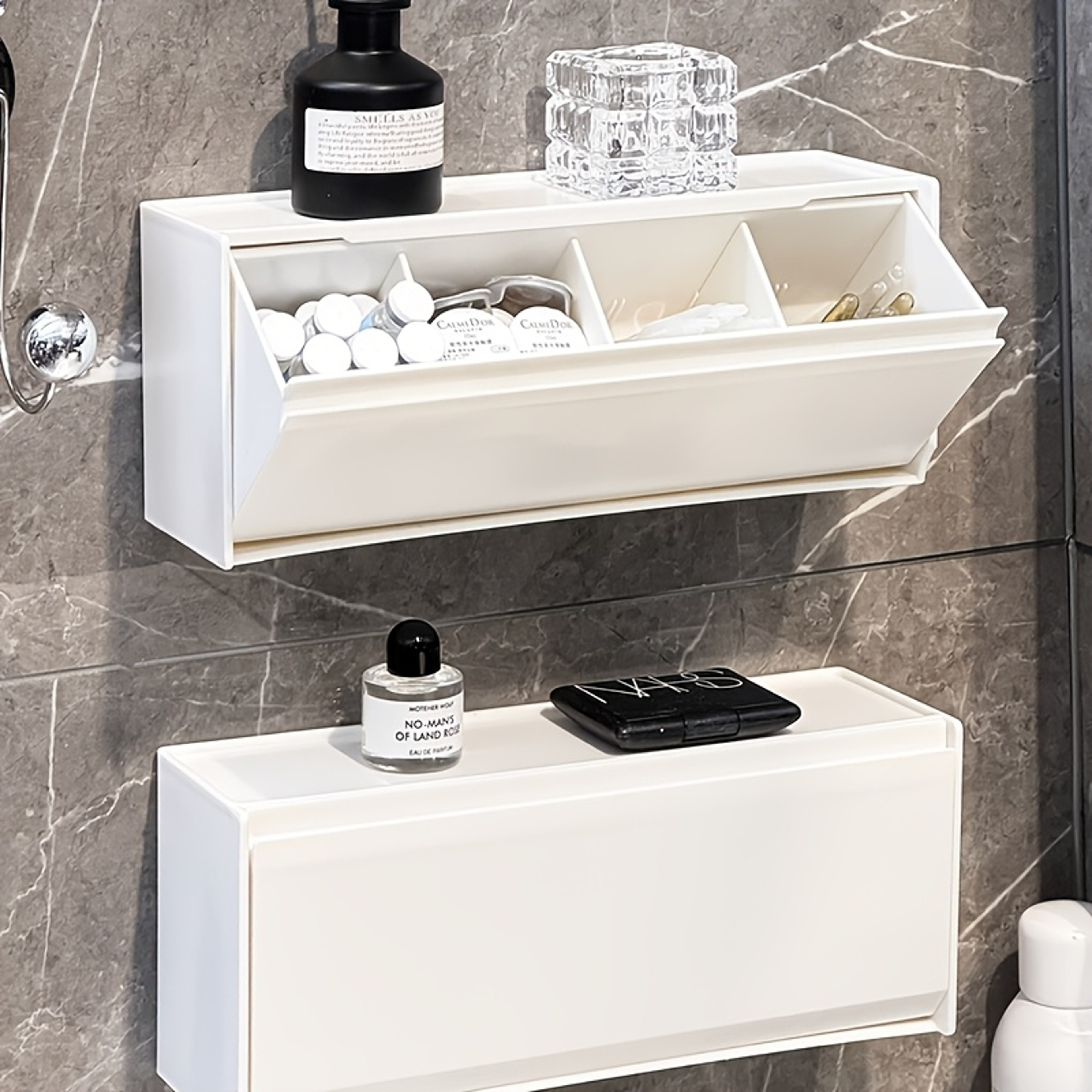 Flip Top Makeup Pad Holder Cotton Pad Organizer No Drill Bathroom Storage Box 4