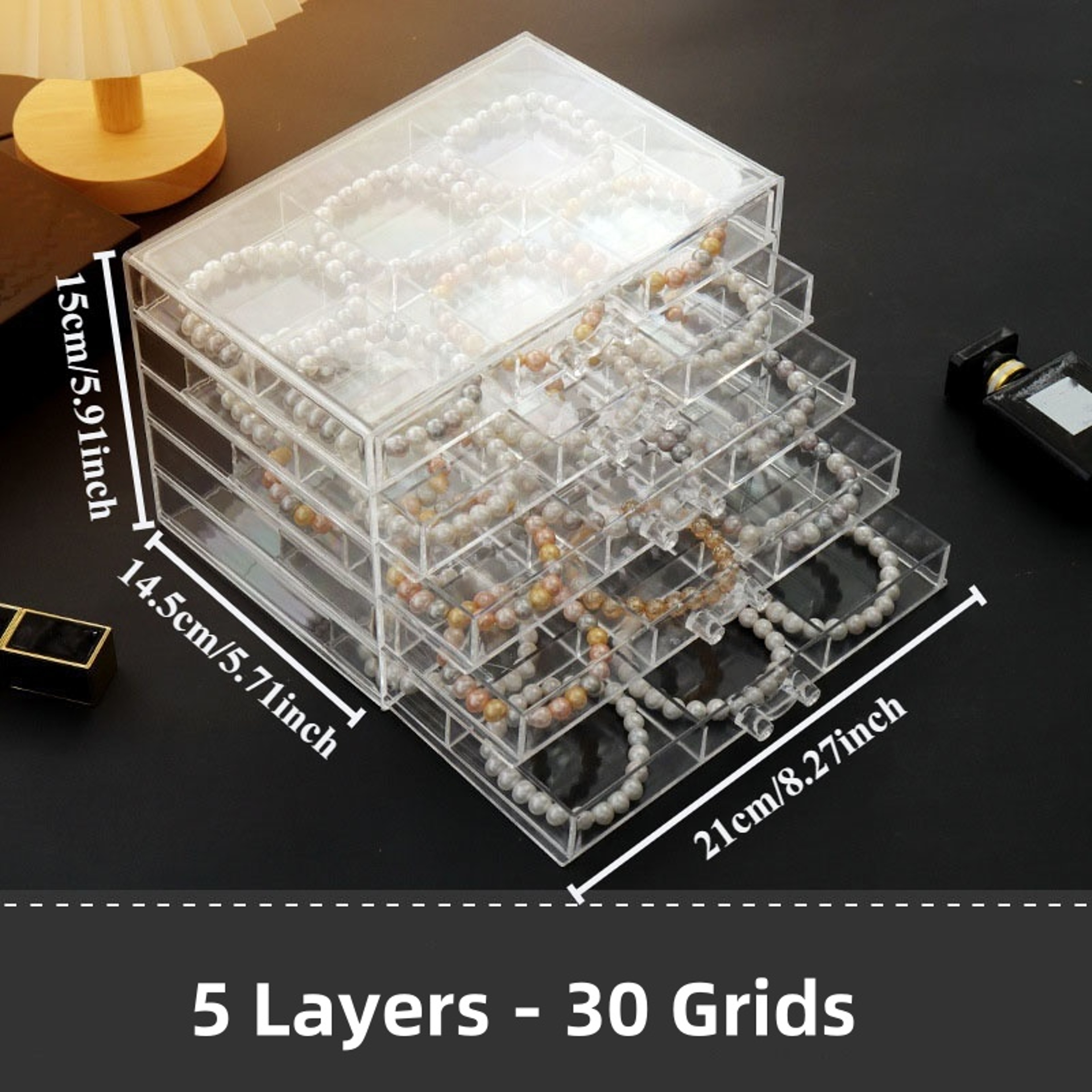 5 Drawer Acrylic Jewelry Organizer With Clear Earring Storage Compartments 8