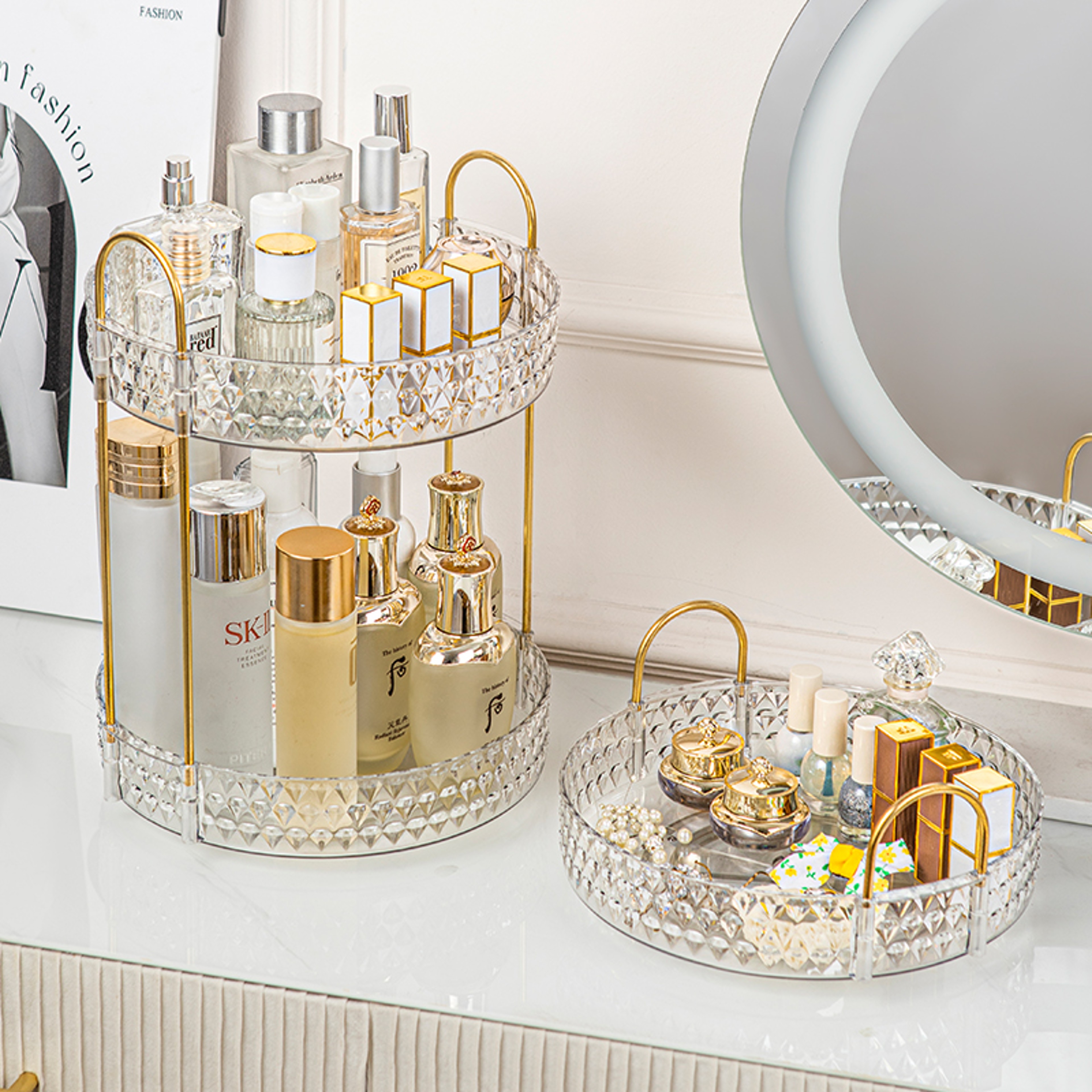 360 Rotating Makeup Organizer 3 Tier Transparent Cosmetic Storage Rack – view 3
