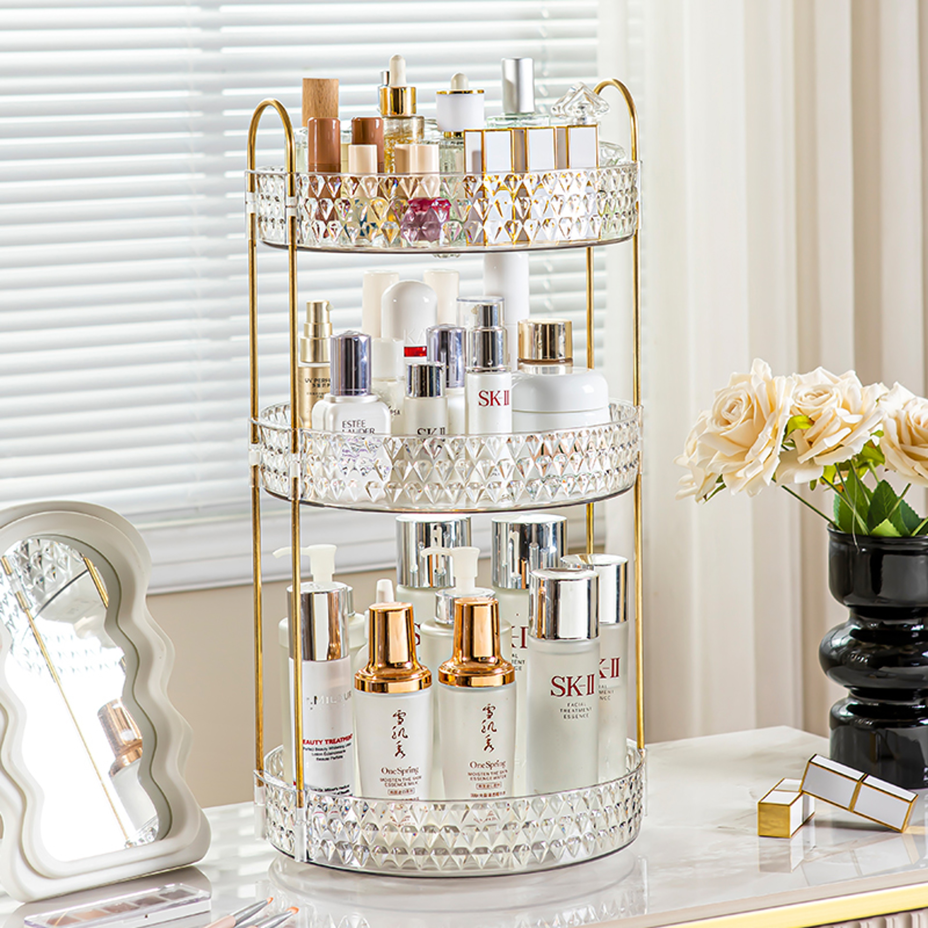360 Rotating Makeup Organizer 3 Tier Transparent Cosmetic Storage Rack – view 4
