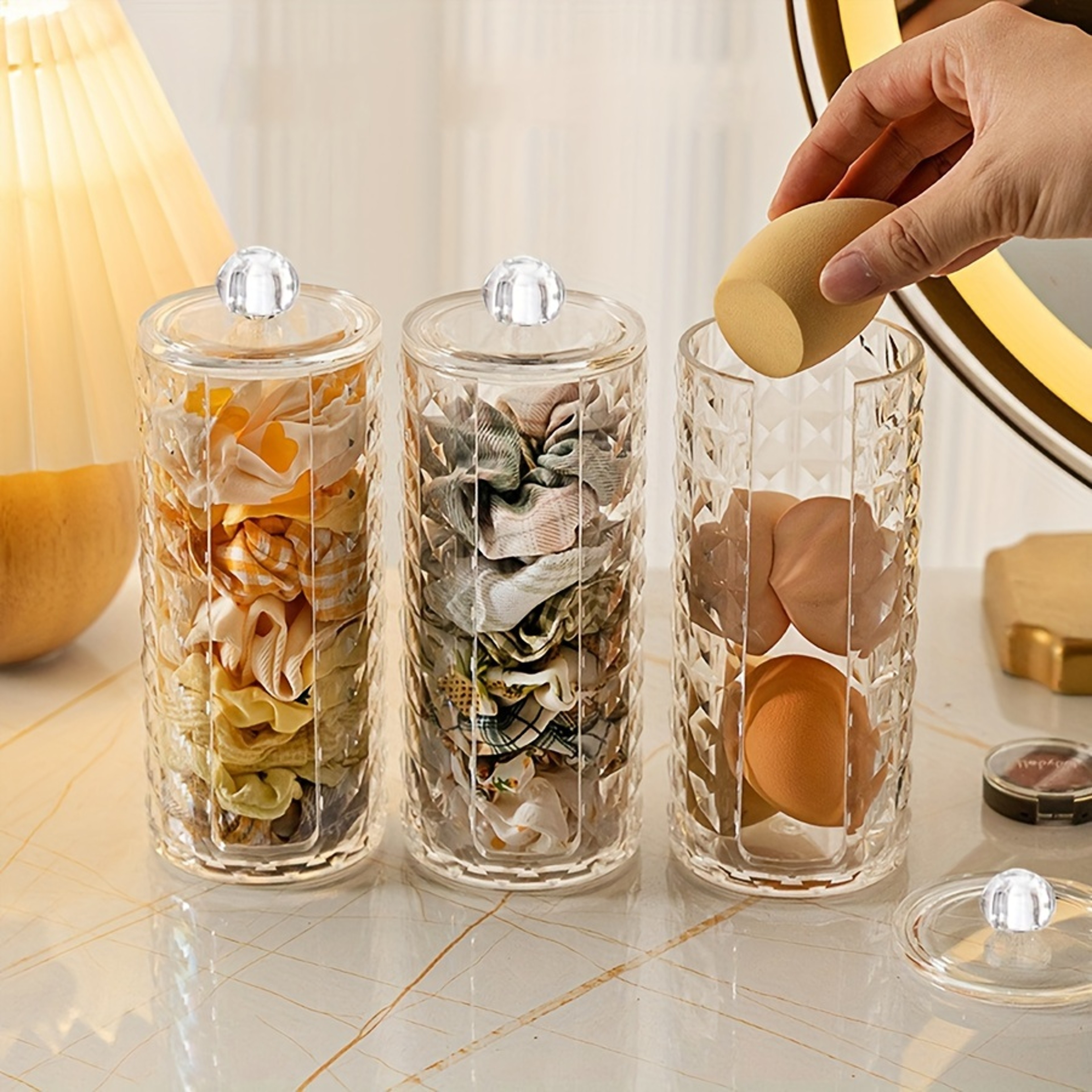 Clear Acrylic Scrunchie Holder And Cotton Pad Storage Organizer 3