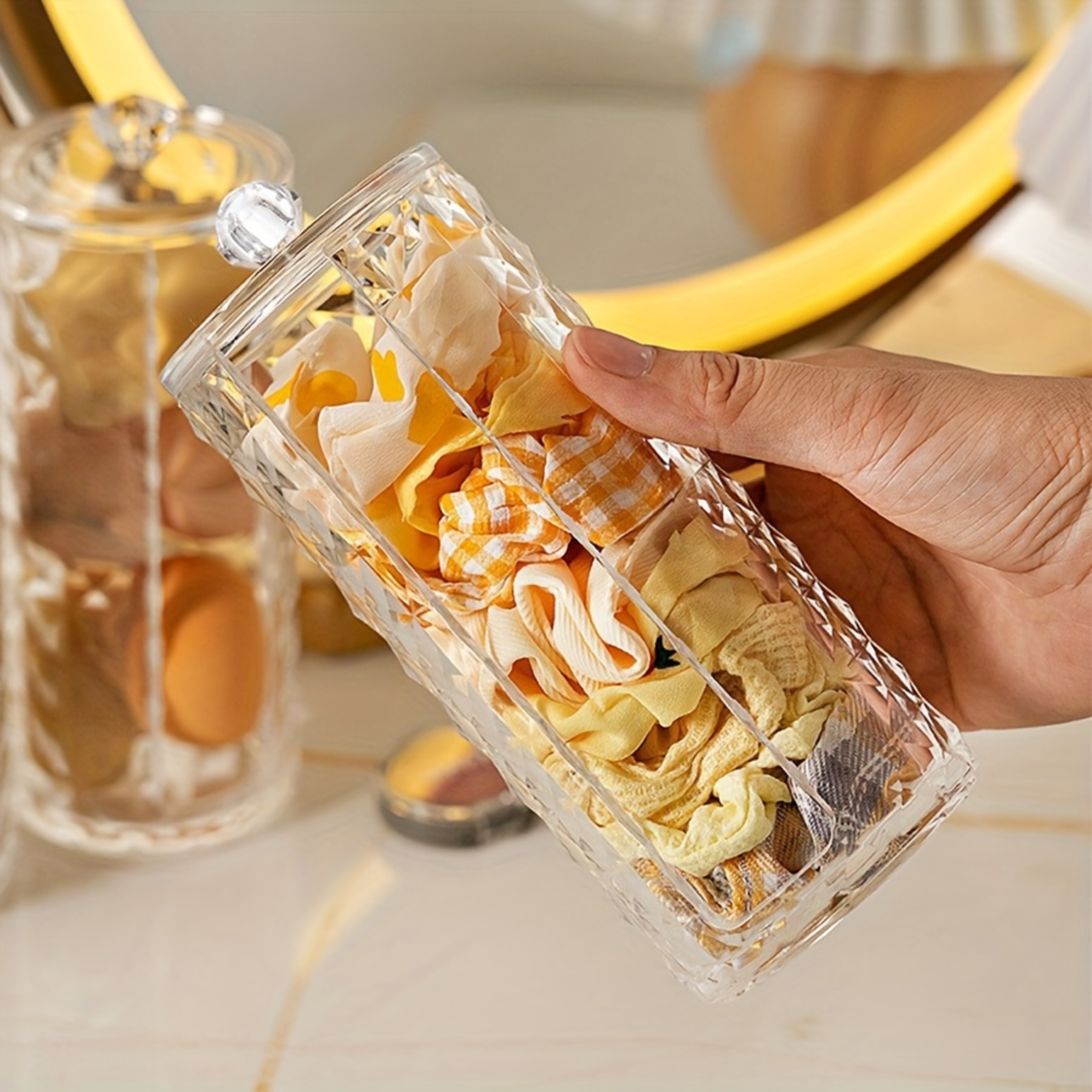 Clear Acrylic Scrunchie Holder And Cotton Pad Storage Organizer 5