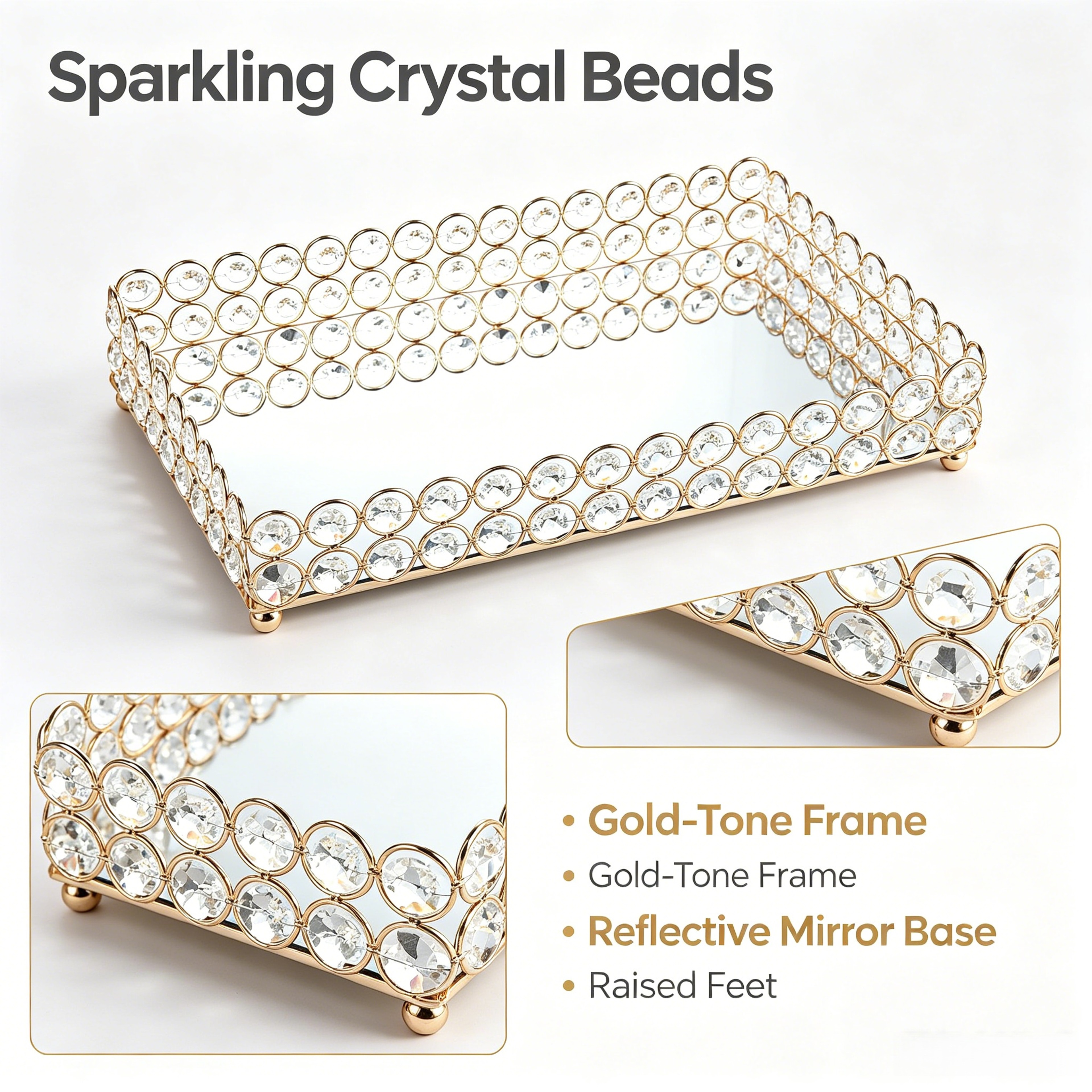 Luxury K9 Crystal Vanity Tray Mirrored Jewelry Organizer For Perfume And Cosmetics 3