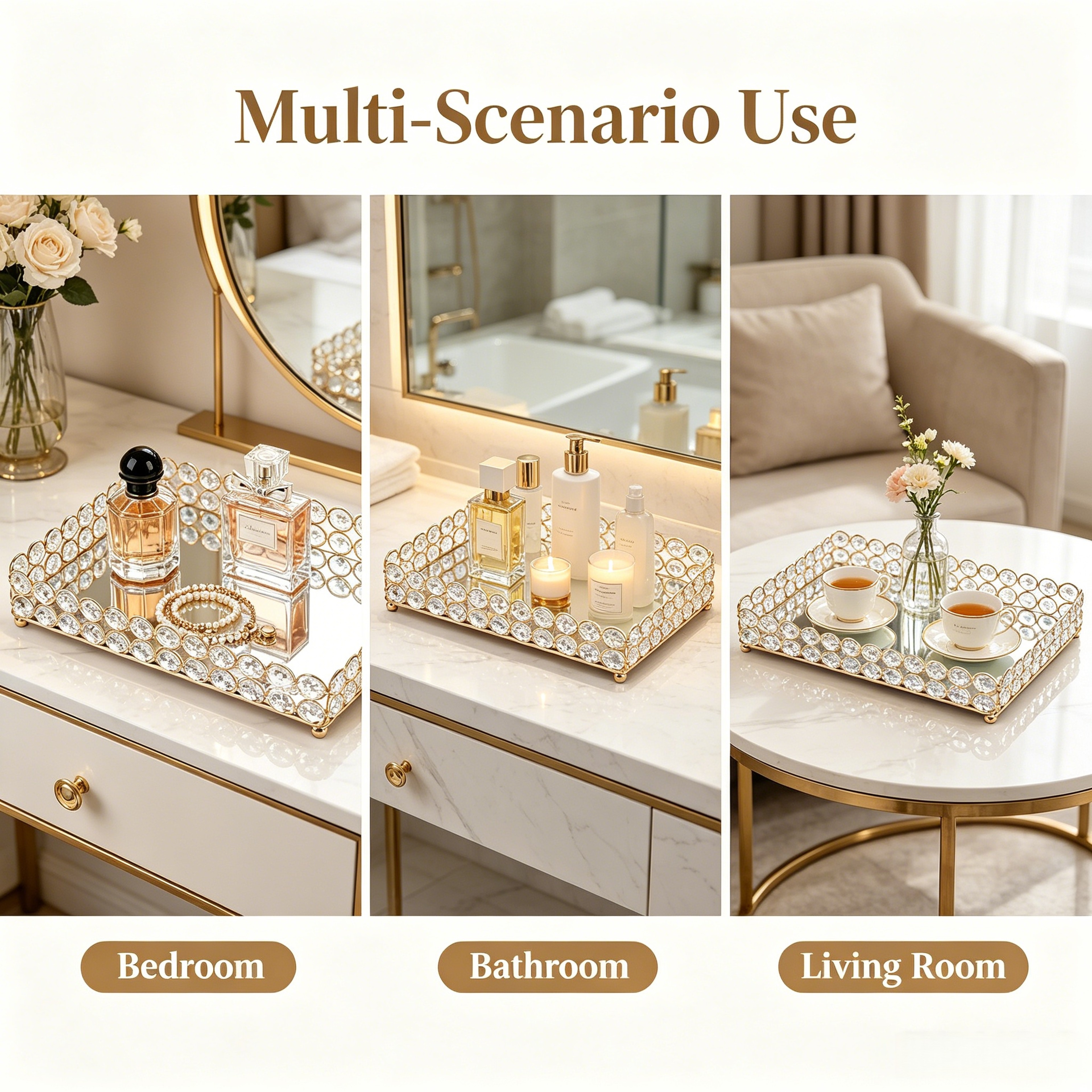 Luxury K9 Crystal Vanity Tray Mirrored Jewelry Organizer For Perfume And Cosmetics 6
