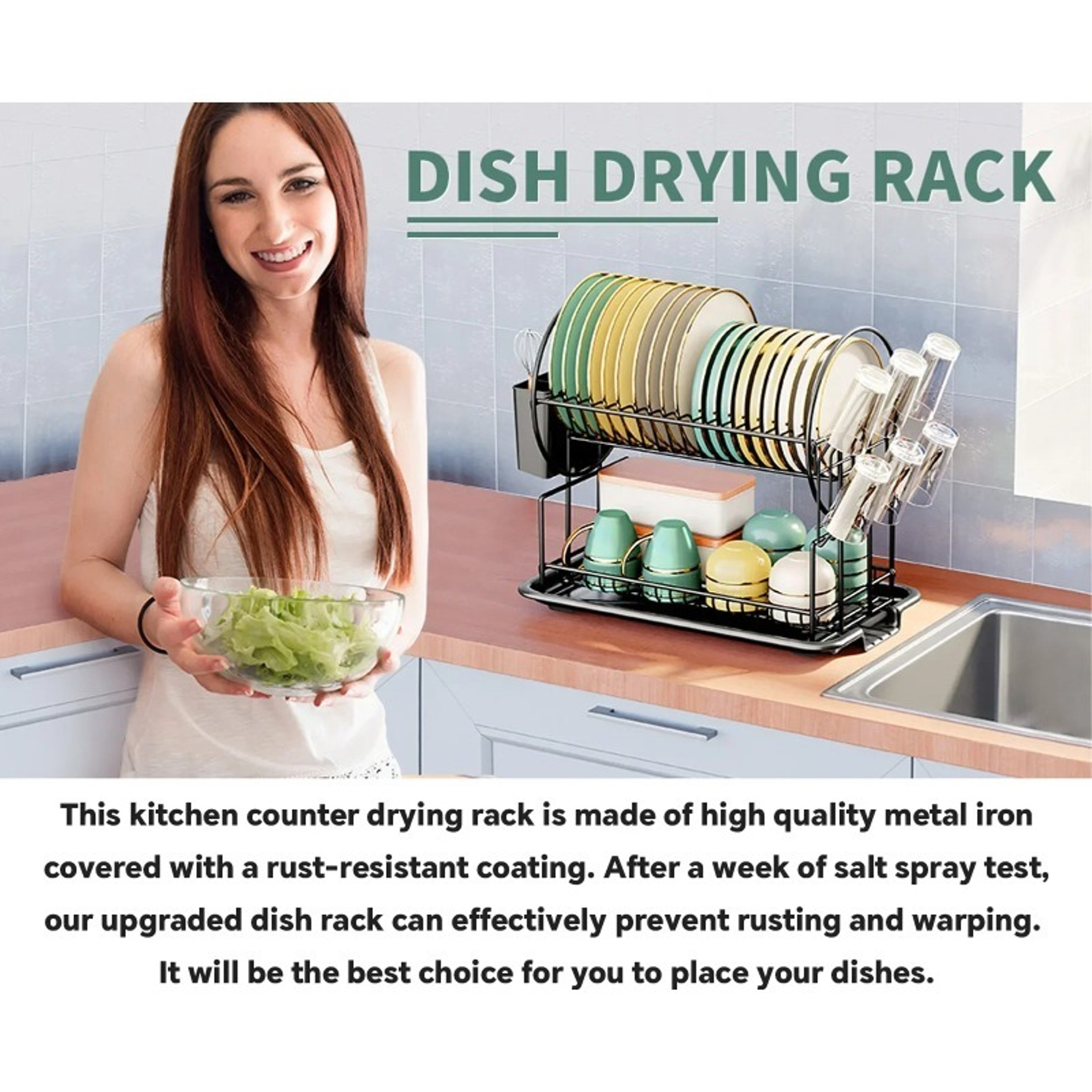 2 Tier Dish Drying Rack with Drainboard Cup Holder and Utensil Holder – view 5