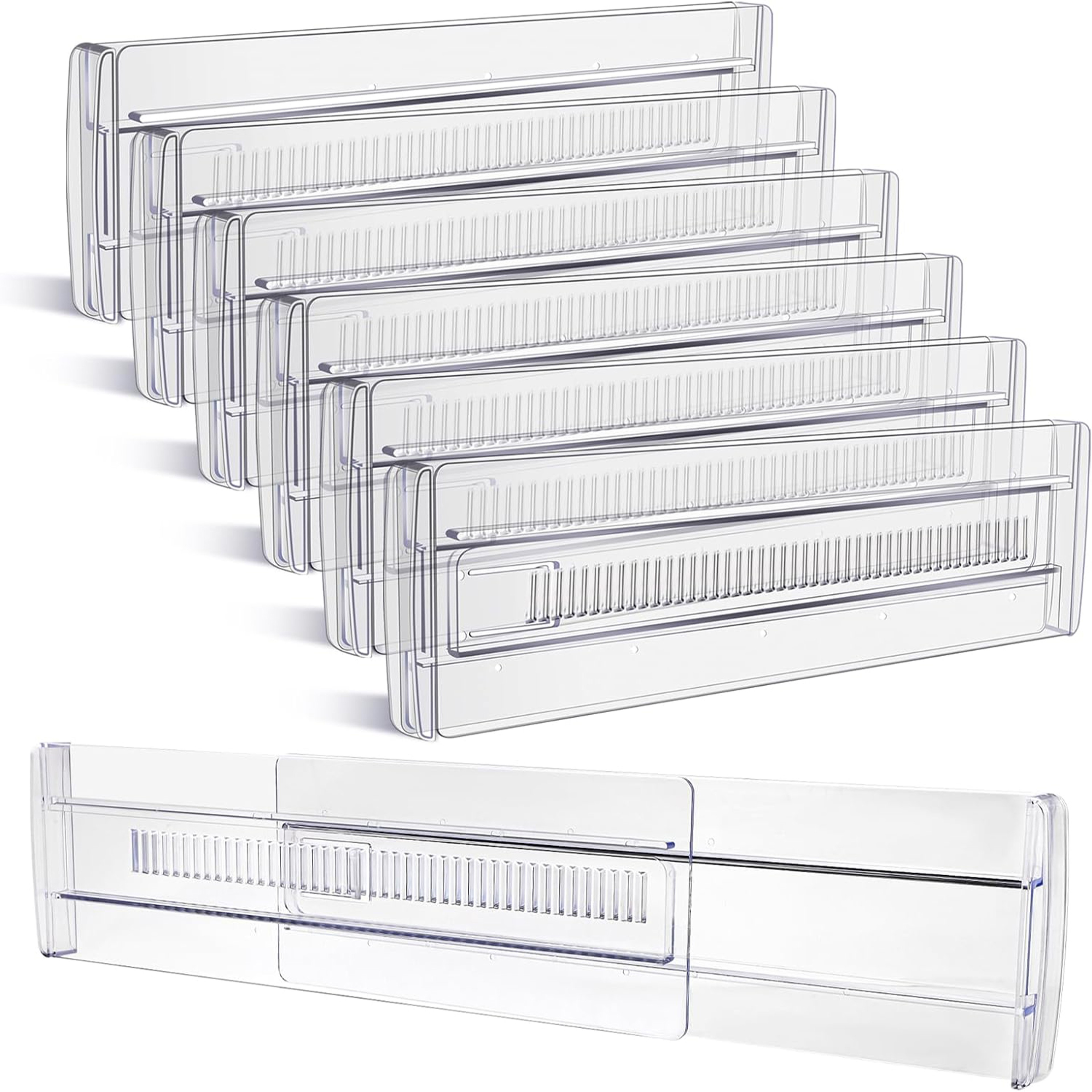 Adjustable Drawer Dividers 6 Pack Clear Expandable Organizer for Clothes Kitchen Utensils and Tableware – view 1