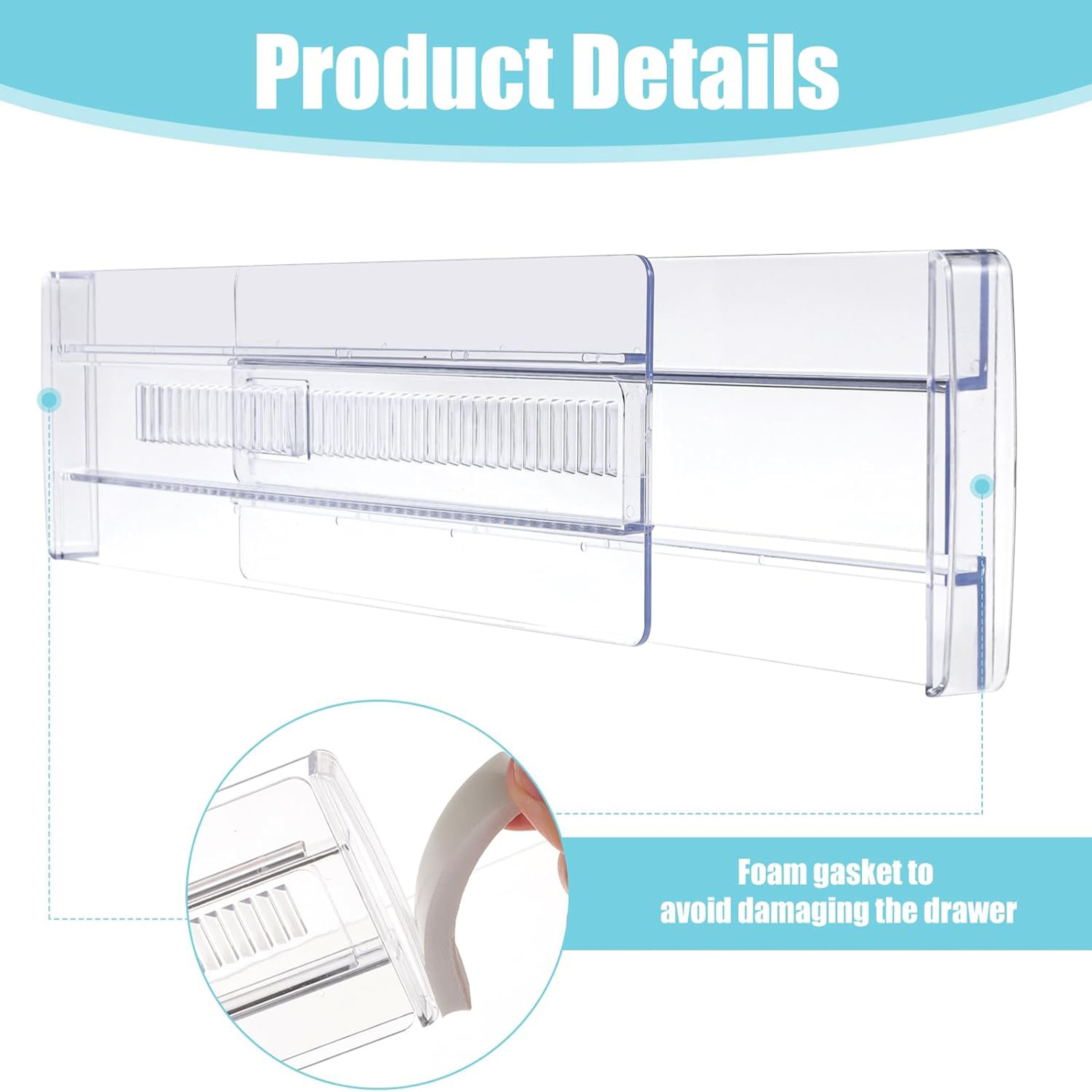 Adjustable Drawer Dividers 6 Pack Clear Expandable Organizer for Clothes Kitchen Utensils and Tableware – view 3