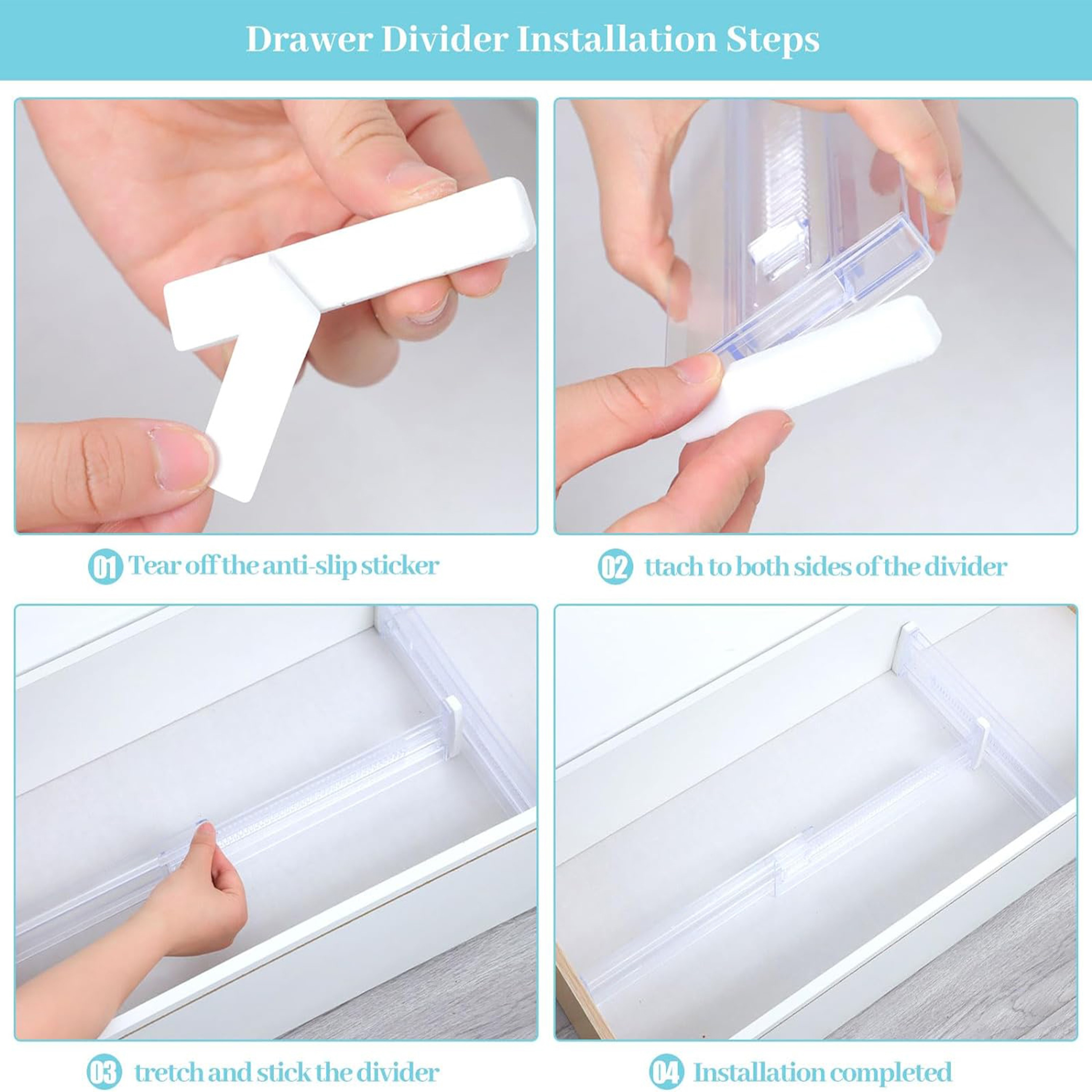 Adjustable Drawer Dividers 6 Pack Clear Expandable Organizer for Clothes Kitchen Utensils and Tableware – view 4