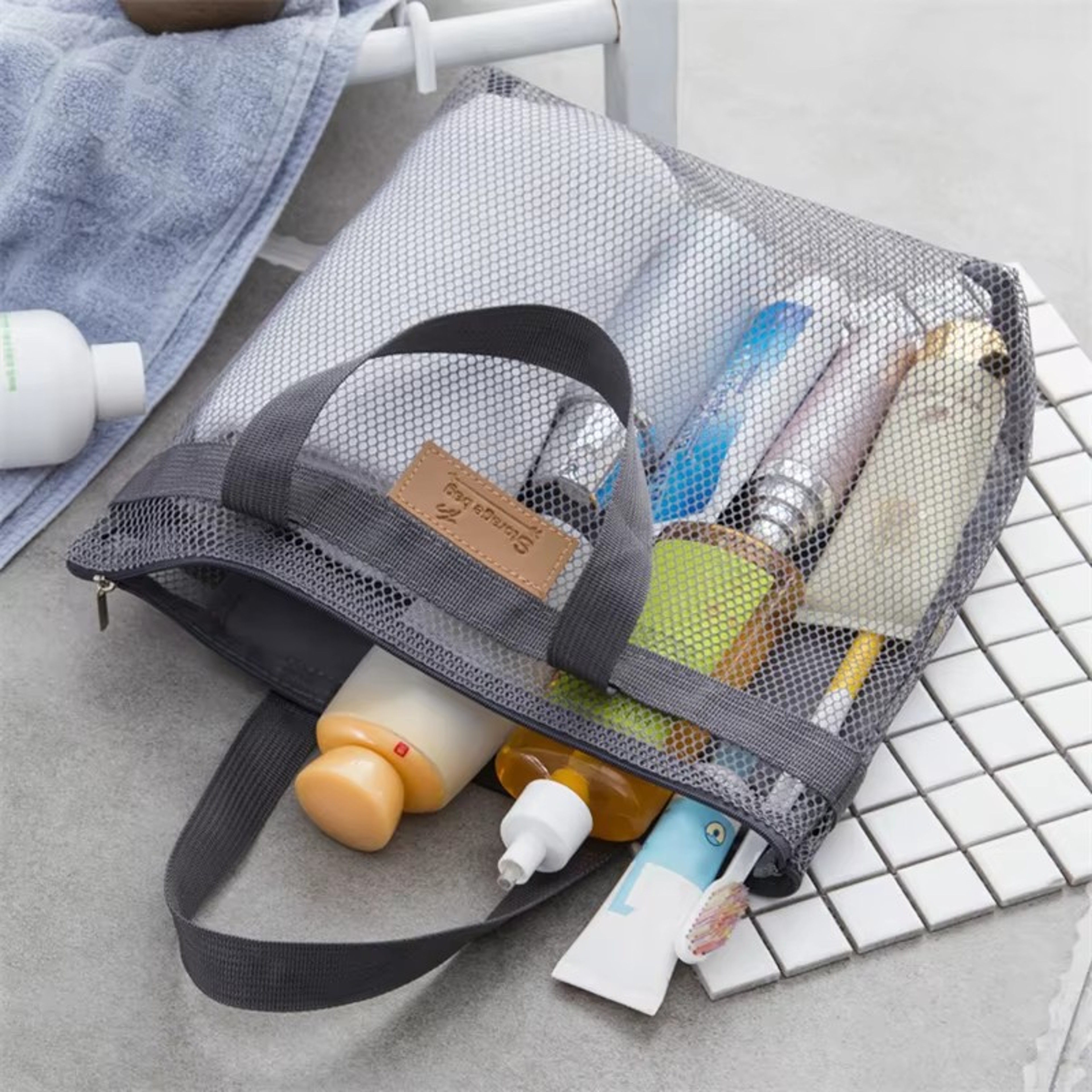 Women Mesh Travel Toiletry Bag Cosmetic Organizer Beach Shower Storage Bag 2