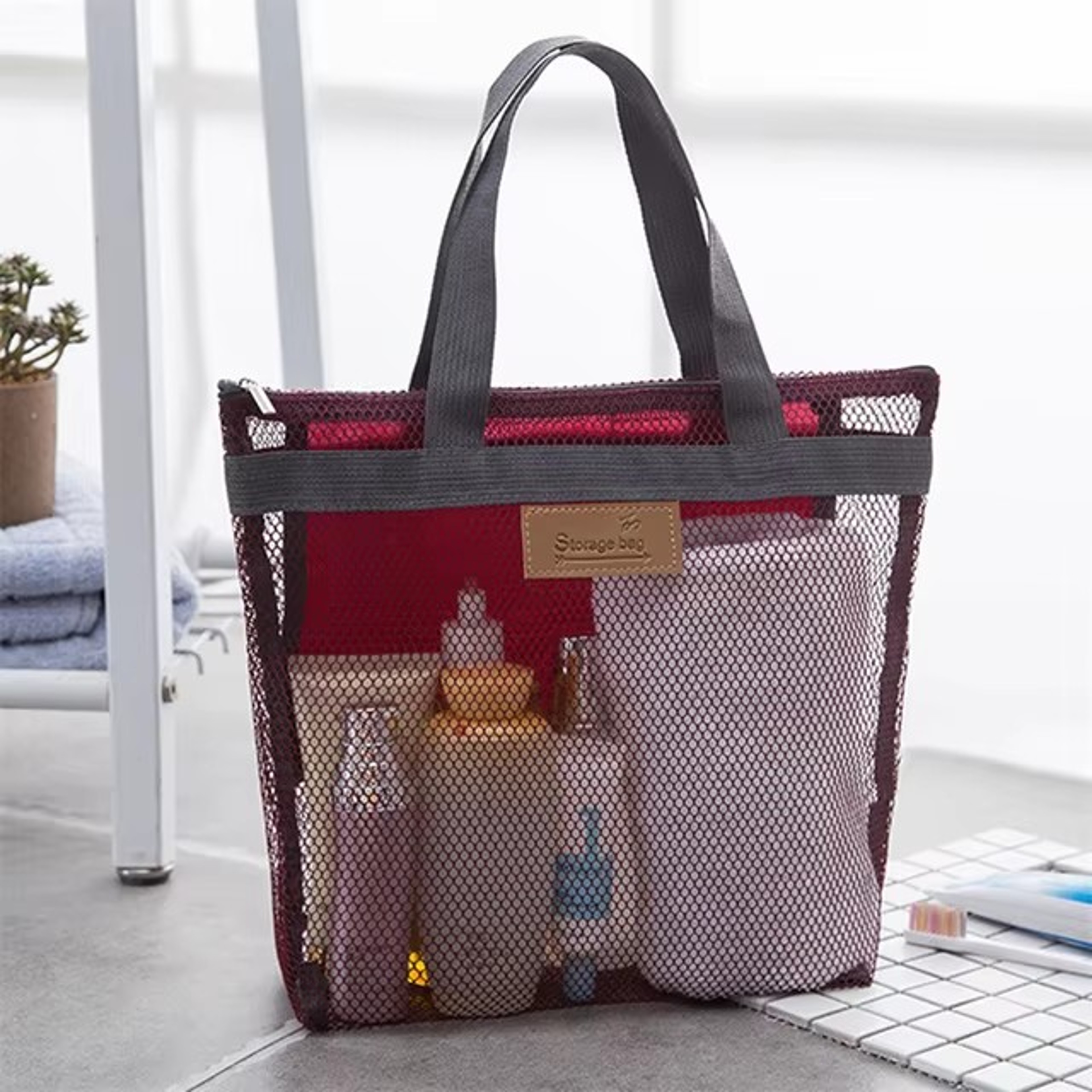 Women Mesh Travel Toiletry Bag Cosmetic Organizer Beach Shower Storage Bag 9