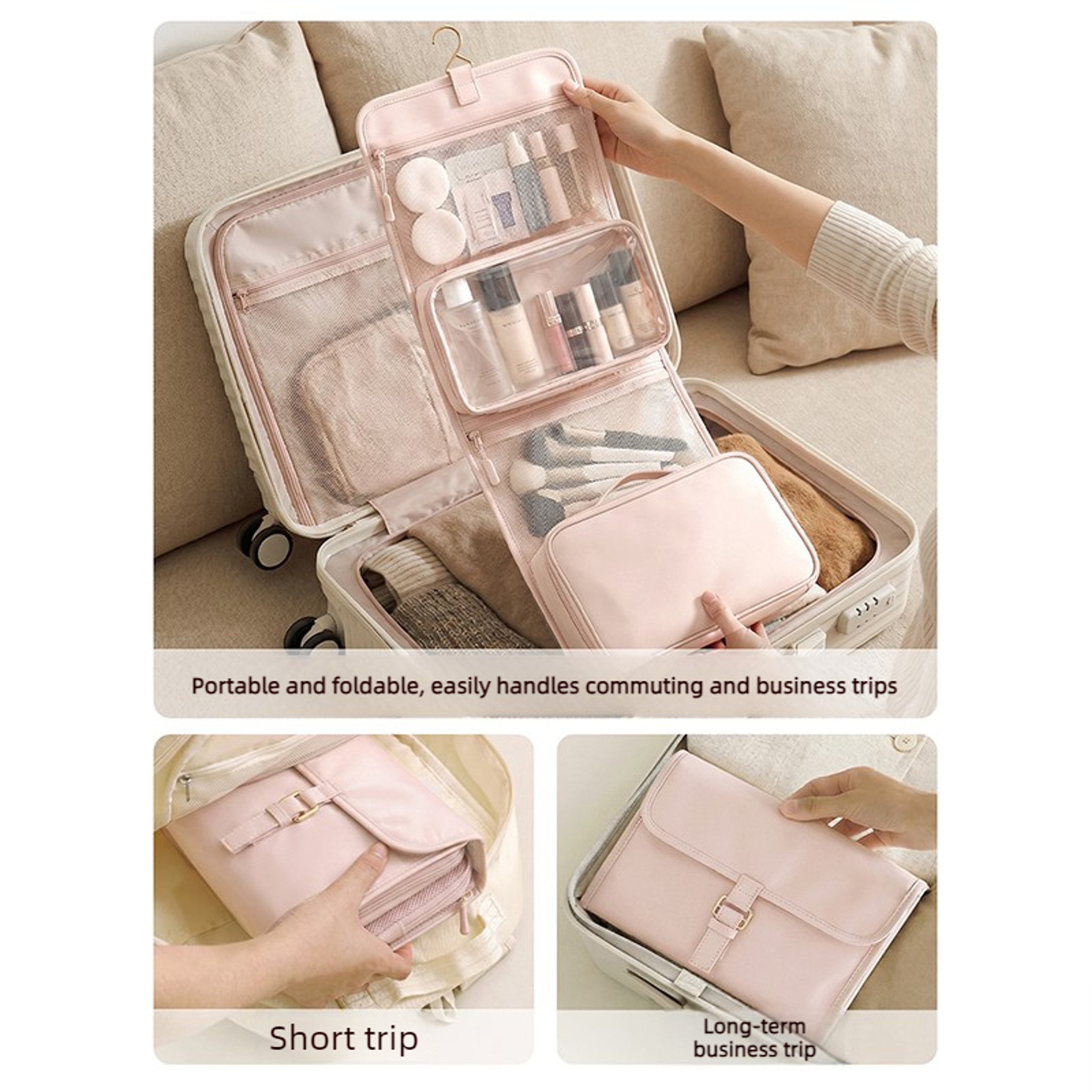 Large Capacity Hanging Toiletry Bag For Women Waterproof Travel Cosmetic Organizer 3