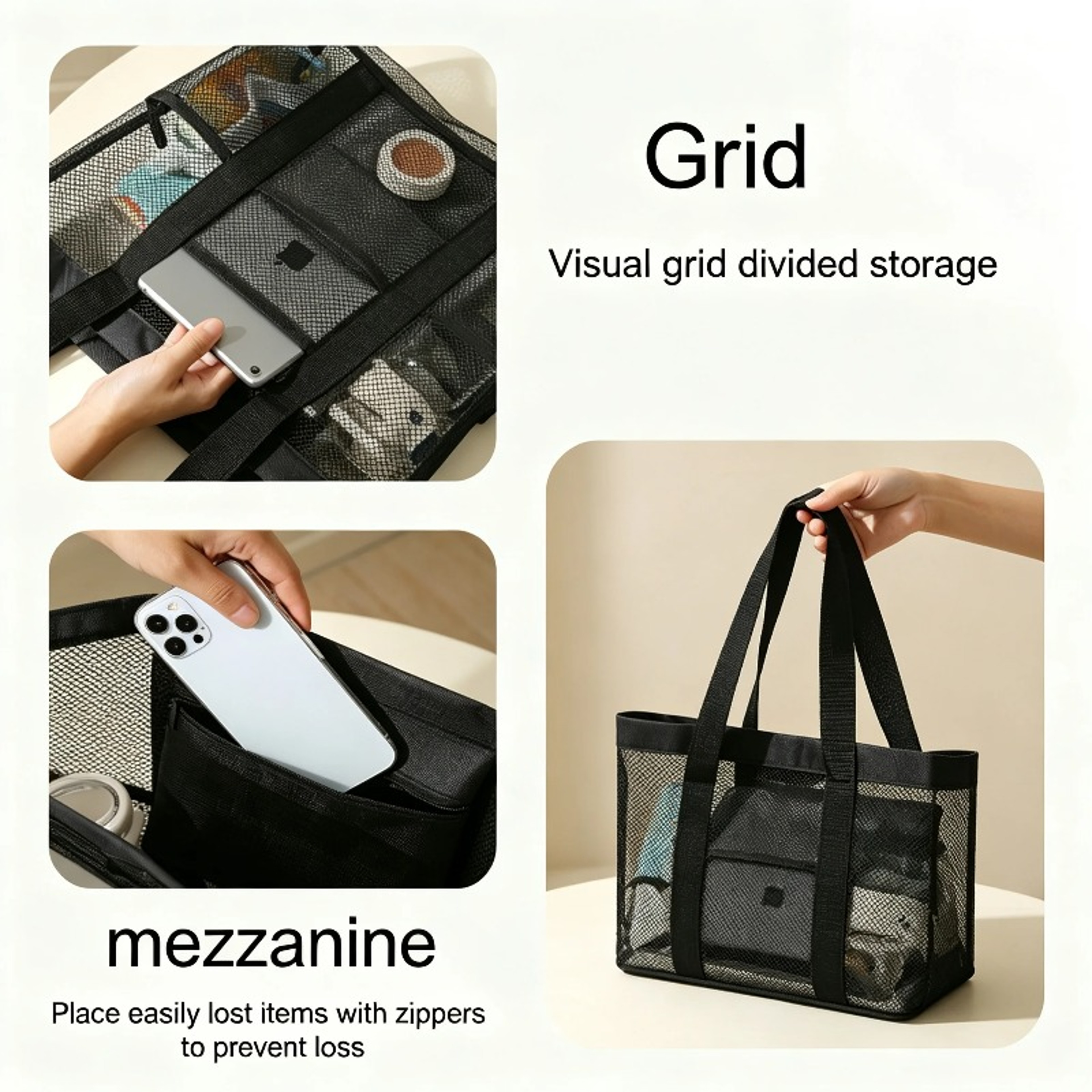 Large Capacity Mesh Beach Tote Bag Travel Organizer Swim And Cosmetic Storage Bag 4