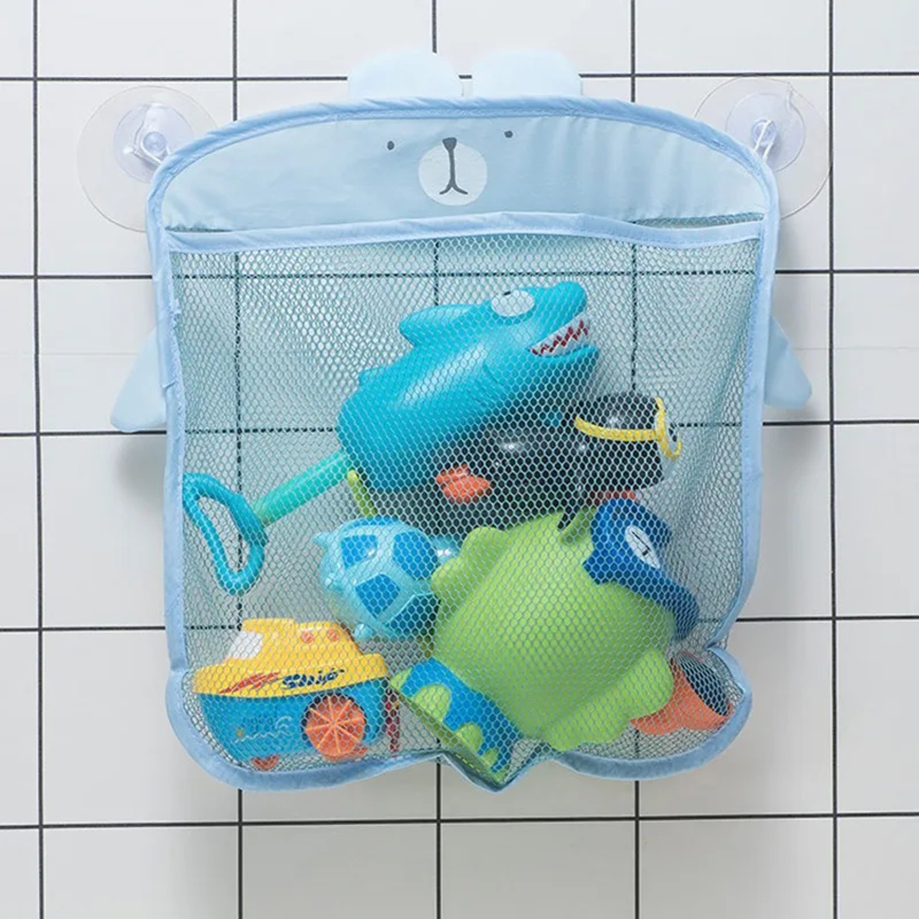 Kids Bath Toy Organizer Mesh Storage Bag With Suction Cups Quick Dry Bathroom Toy Holder 4