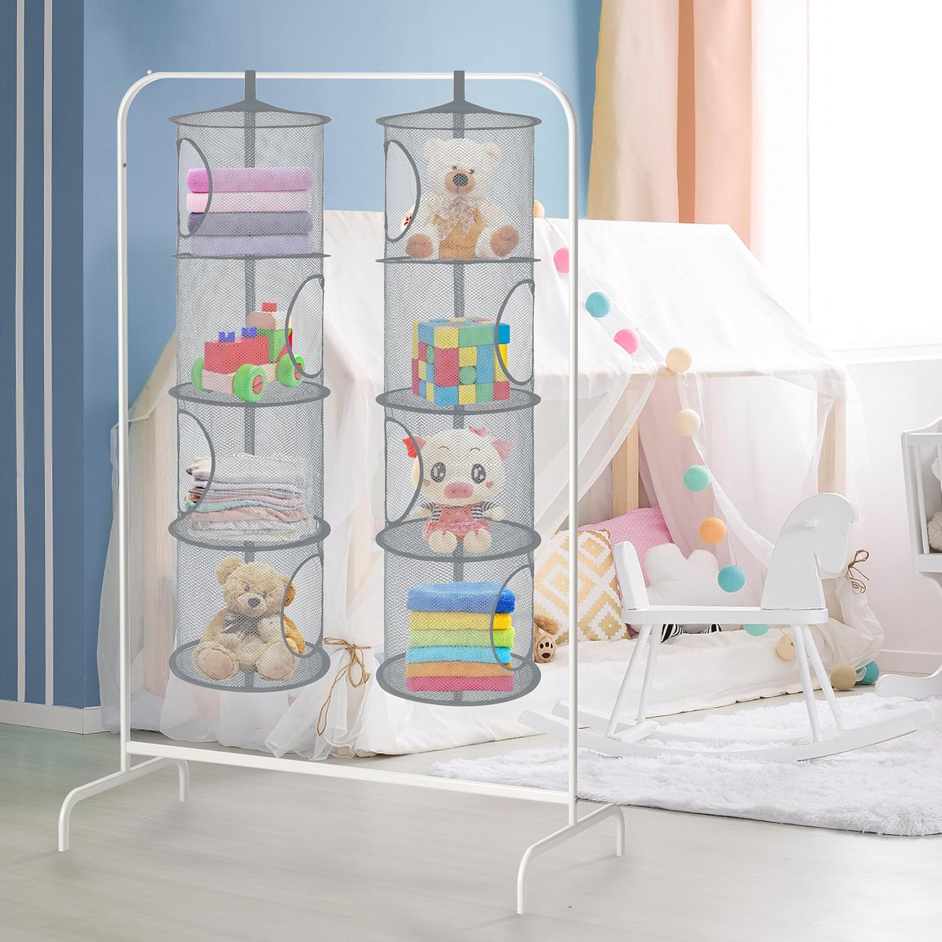 Hanging Toy Organizer 4 Compartments Mesh Storage Basket Space Saving Kids Toy Storage – view 3